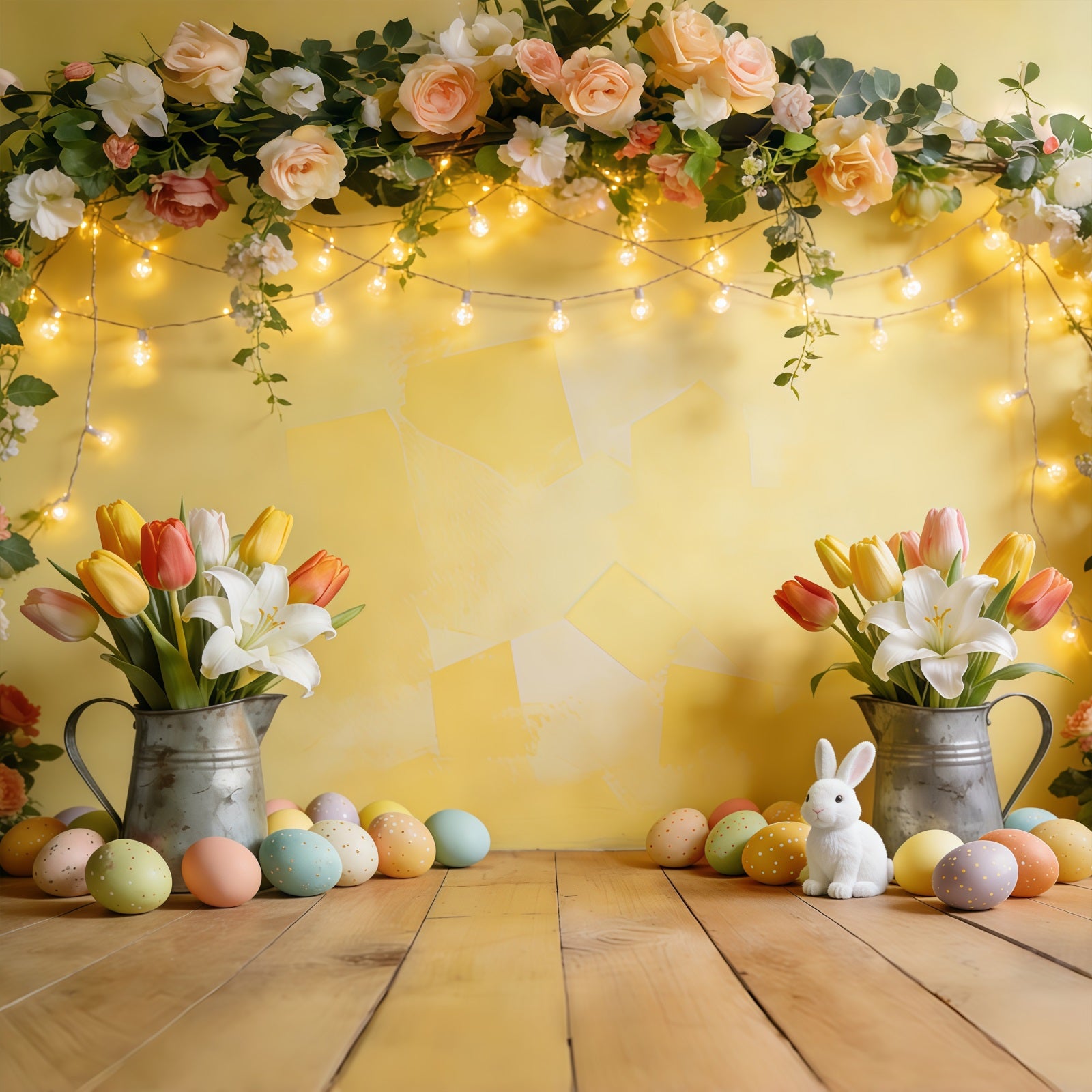 Easter Egg Backdrops Golden Floral Light Arch Easter Photo Backdrop CSH61-44