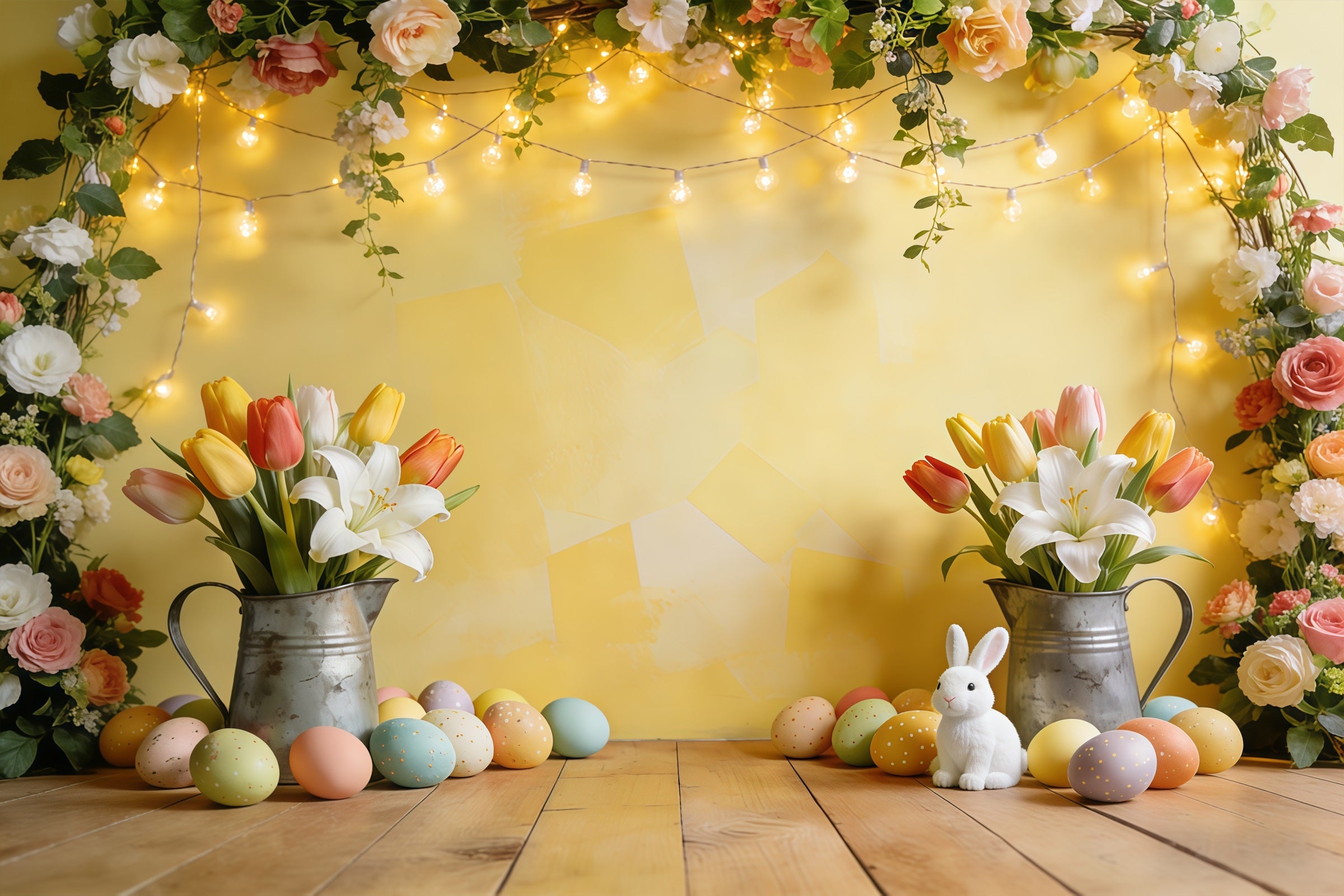 Easter Egg Backdrops Golden Floral Light Arch Easter Photo Backdrop CSH61-44