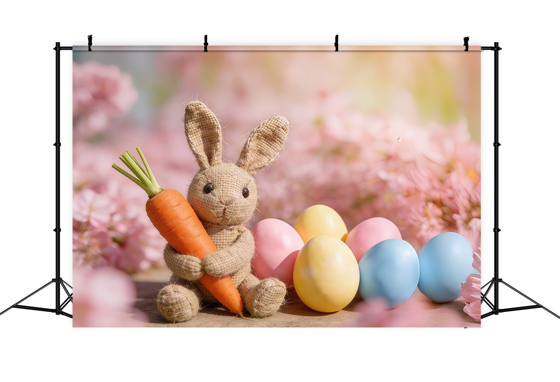 Easter Egg Backdrops Burlap Bunny Carrot Flowers Easter Backdrop Photography CSH61-45