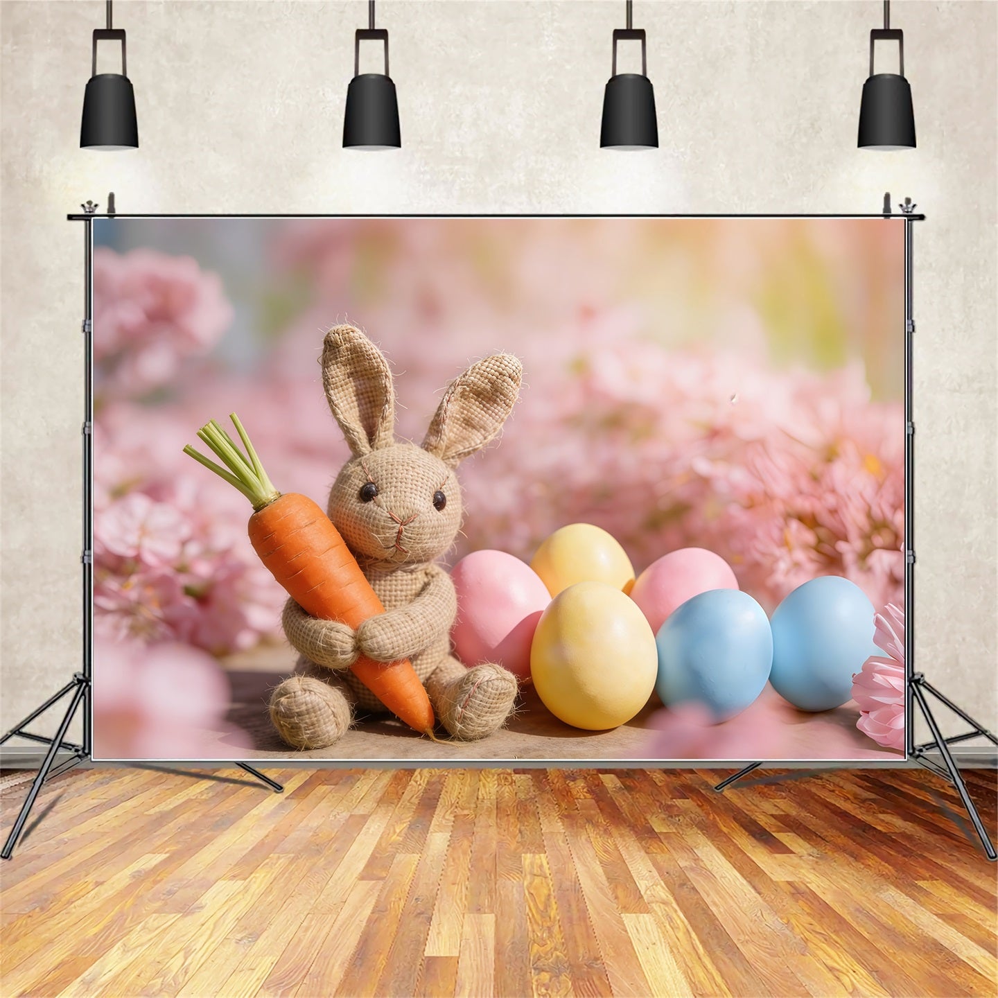 Easter Egg Backdrops Burlap Bunny Carrot Flowers Easter Backdrop Photography CSH61-45