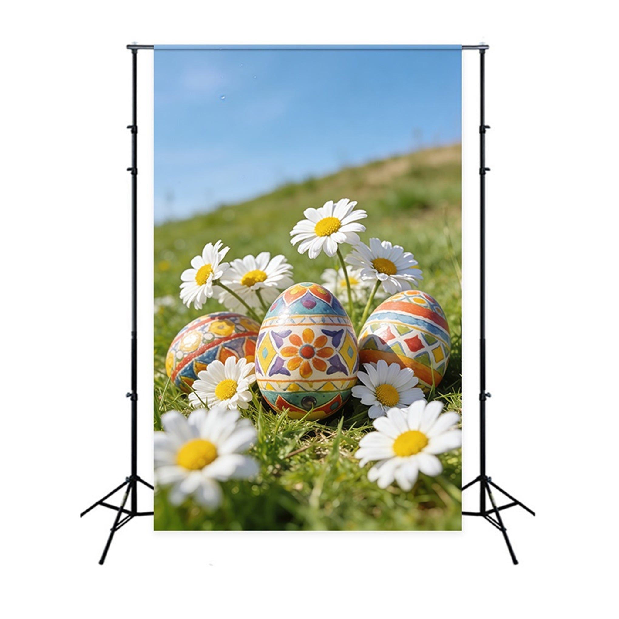 Easter Egg Backdrops Daisy Meadow Blue Sky Easter Photography Backdrops CSH61-46