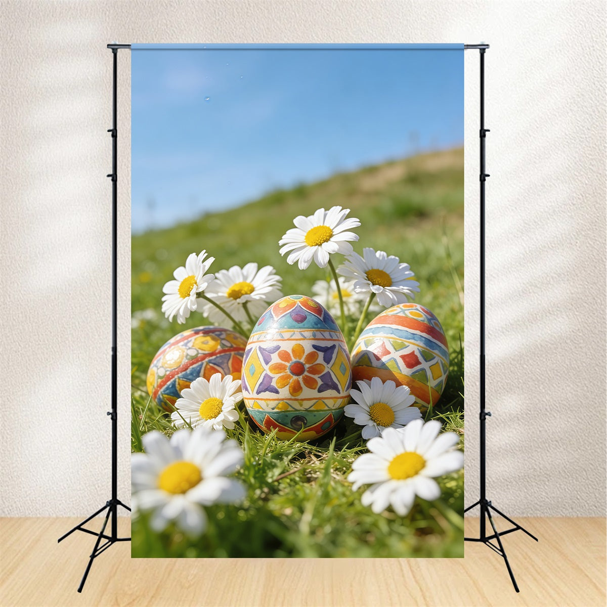 Easter Egg Backdrops Daisy Meadow Blue Sky Easter Photography Backdrops CSH61-46