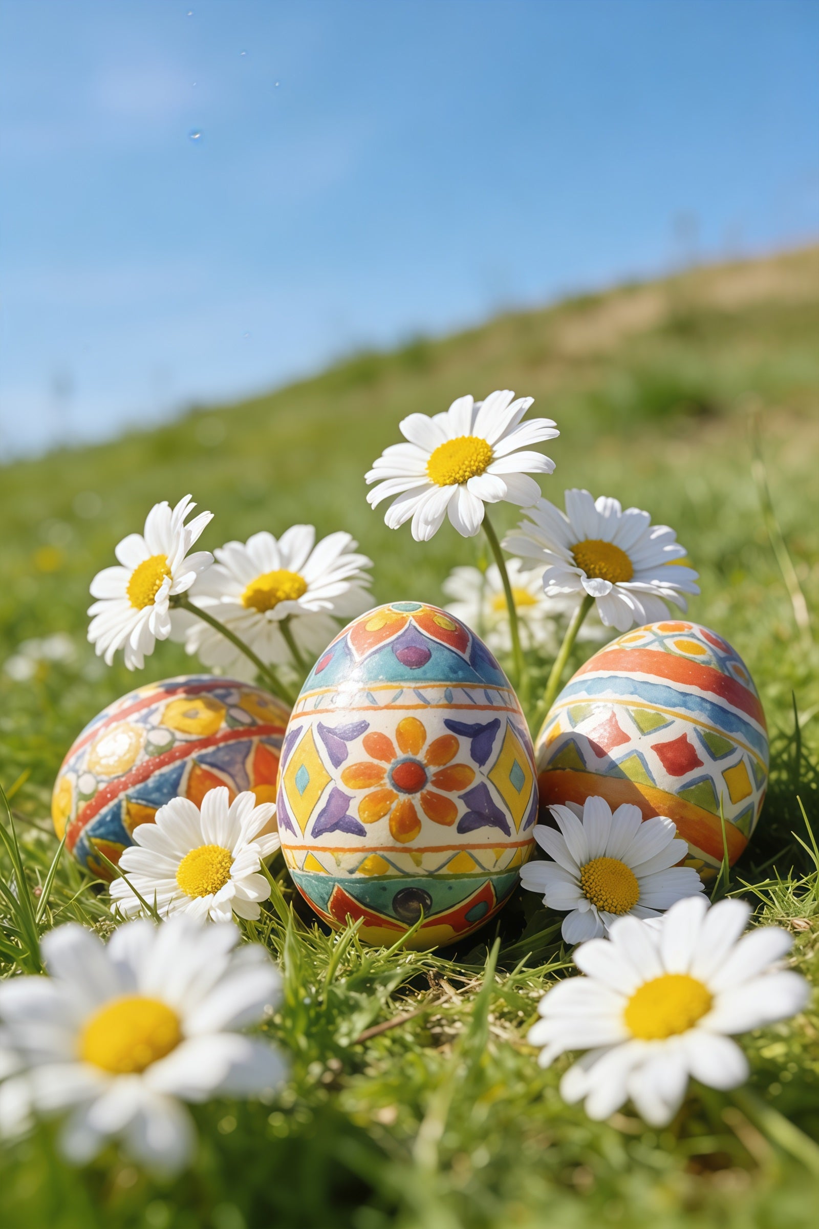 Easter Egg Backdrops Daisy Meadow Blue Sky Easter Photography Backdrops CSH61-46