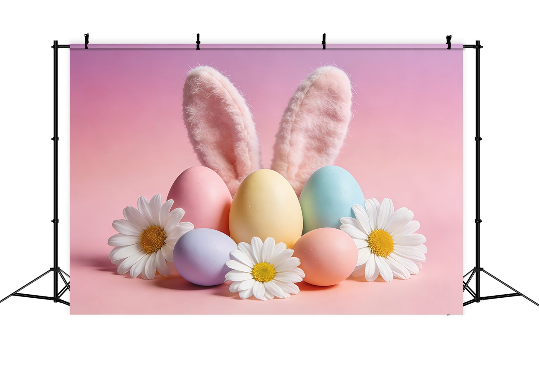 Easter Bunny Backdrop Ideas Ears Pastel Eggs Daisies Easter Photo Backdrops CSH61-49