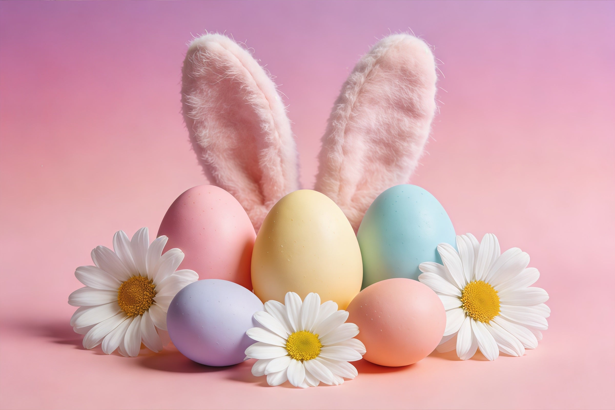 Easter Bunny Backdrop Ideas Ears Pastel Eggs Daisies Easter Photo Back