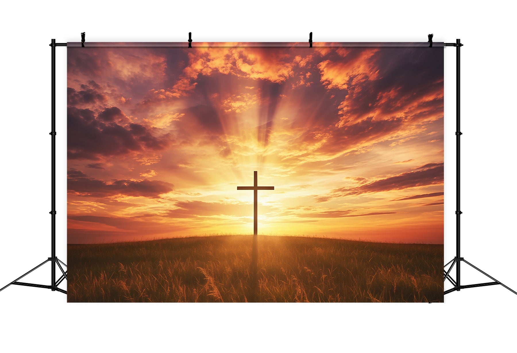 Easter Photo Backdrop For Church Radiant Heaven Cross Clouds Easter Backdrops CSH61-5