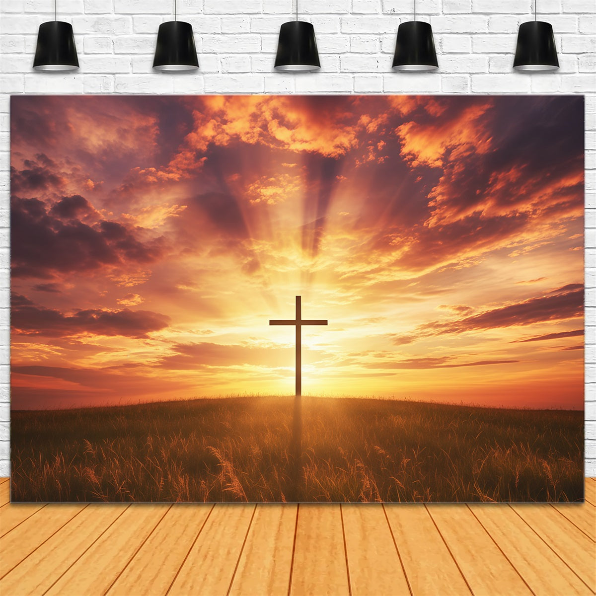 Easter Photo Backdrop For Church Radiant Heaven Cross Clouds Easter Backdrops CSH61-5