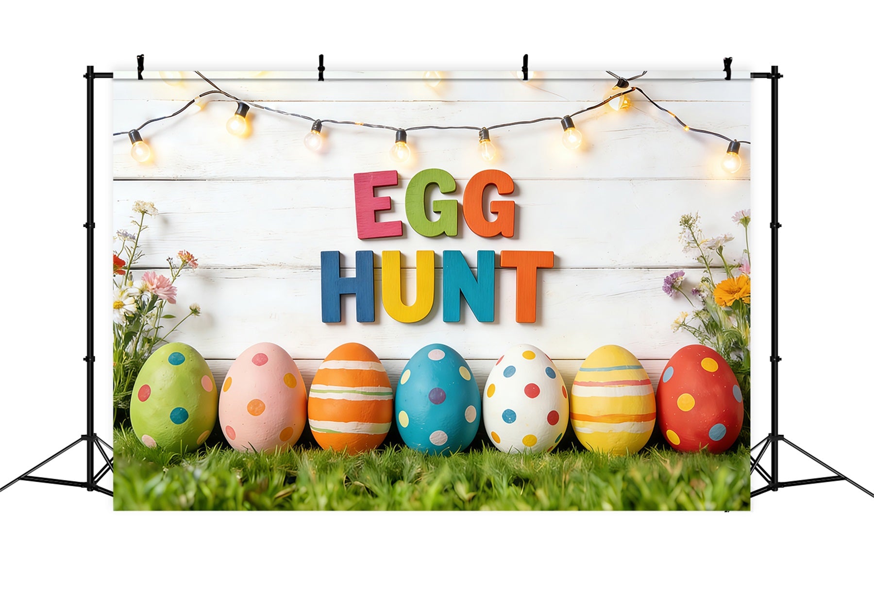 Easter Egg Hunt Backdrop Grass Field Rustic Wood Easter Photography Backdrops CSH61-51