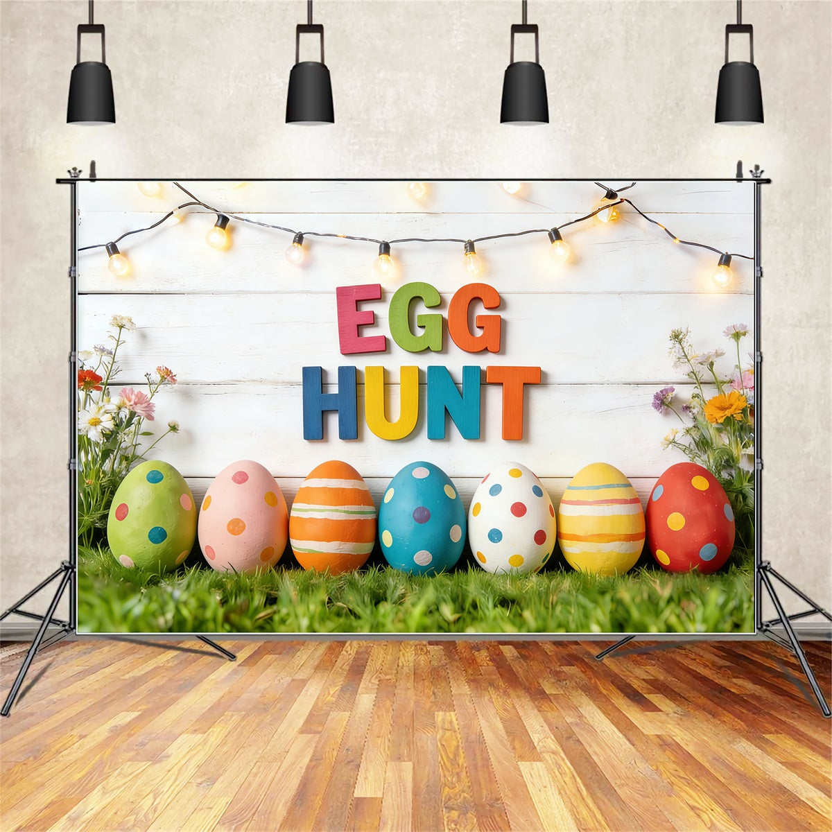 Easter Egg Hunt Backdrop Grass Field Rustic Wood Easter Photography Backdrops CSH61-51