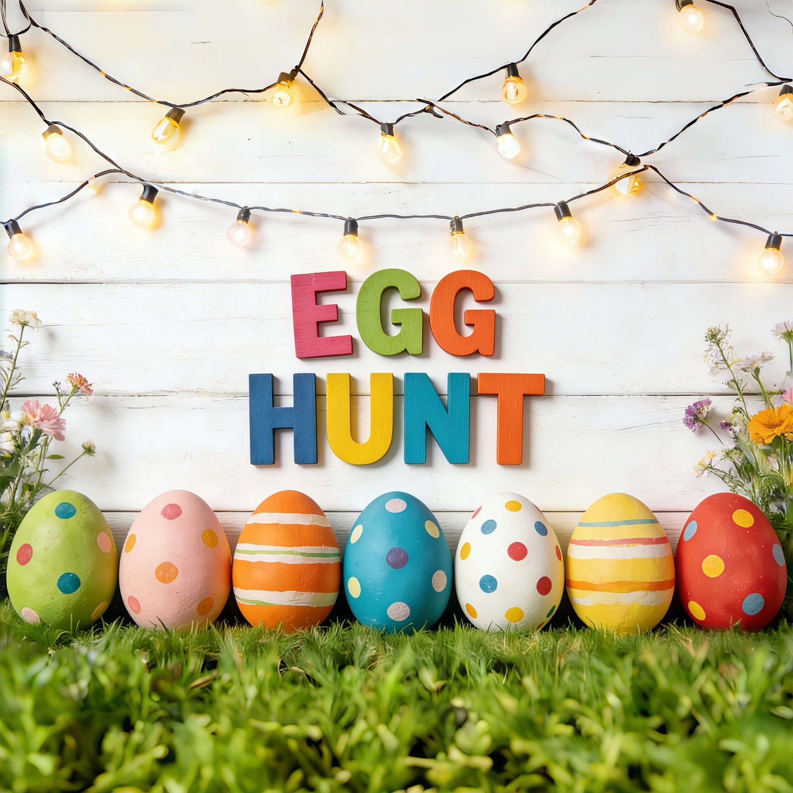 Easter Egg Hunt Backdrop Grass Field Rustic Wood Easter Photography Backdrops CSH61-51