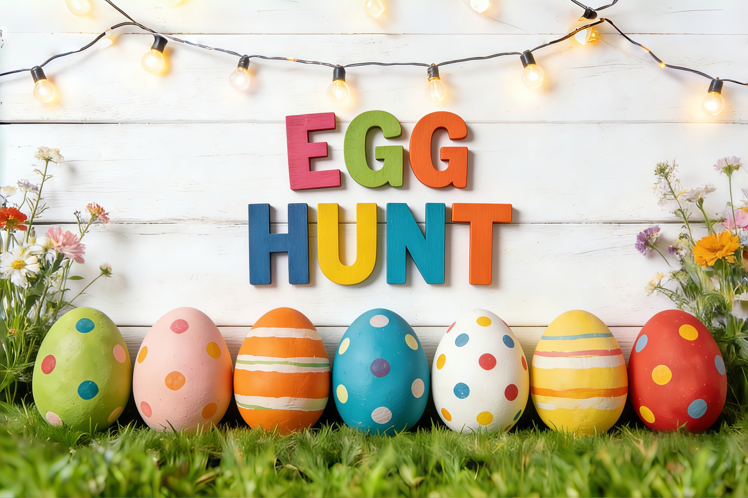 Easter Egg Hunt Backdrop Grass Field Rustic Wood Easter Photography Backdrops CSH61-51