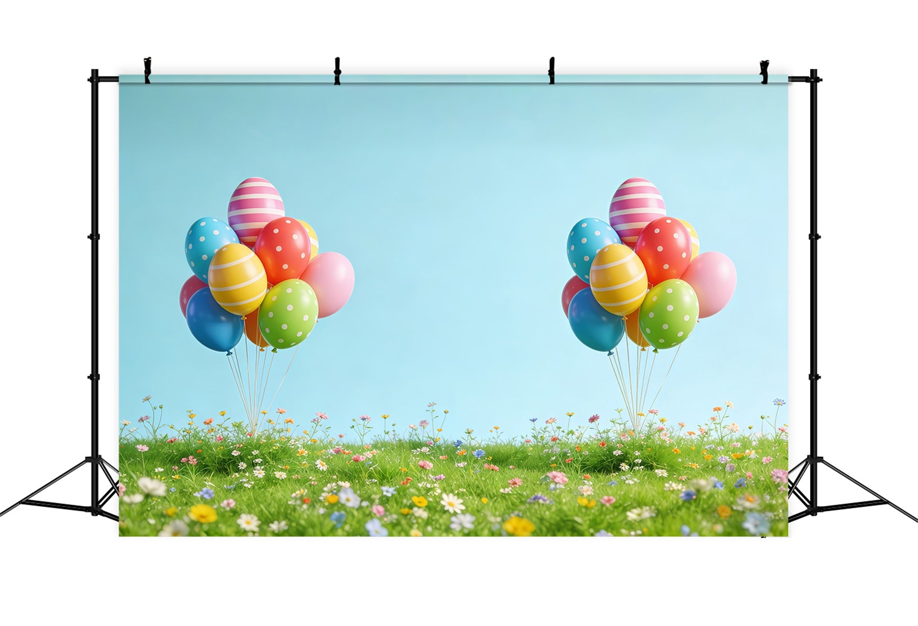 Easter Egg Hunt Backdrop Spring Balloon Meadow Wildflower Easter Photo Backdrops CSH61-52