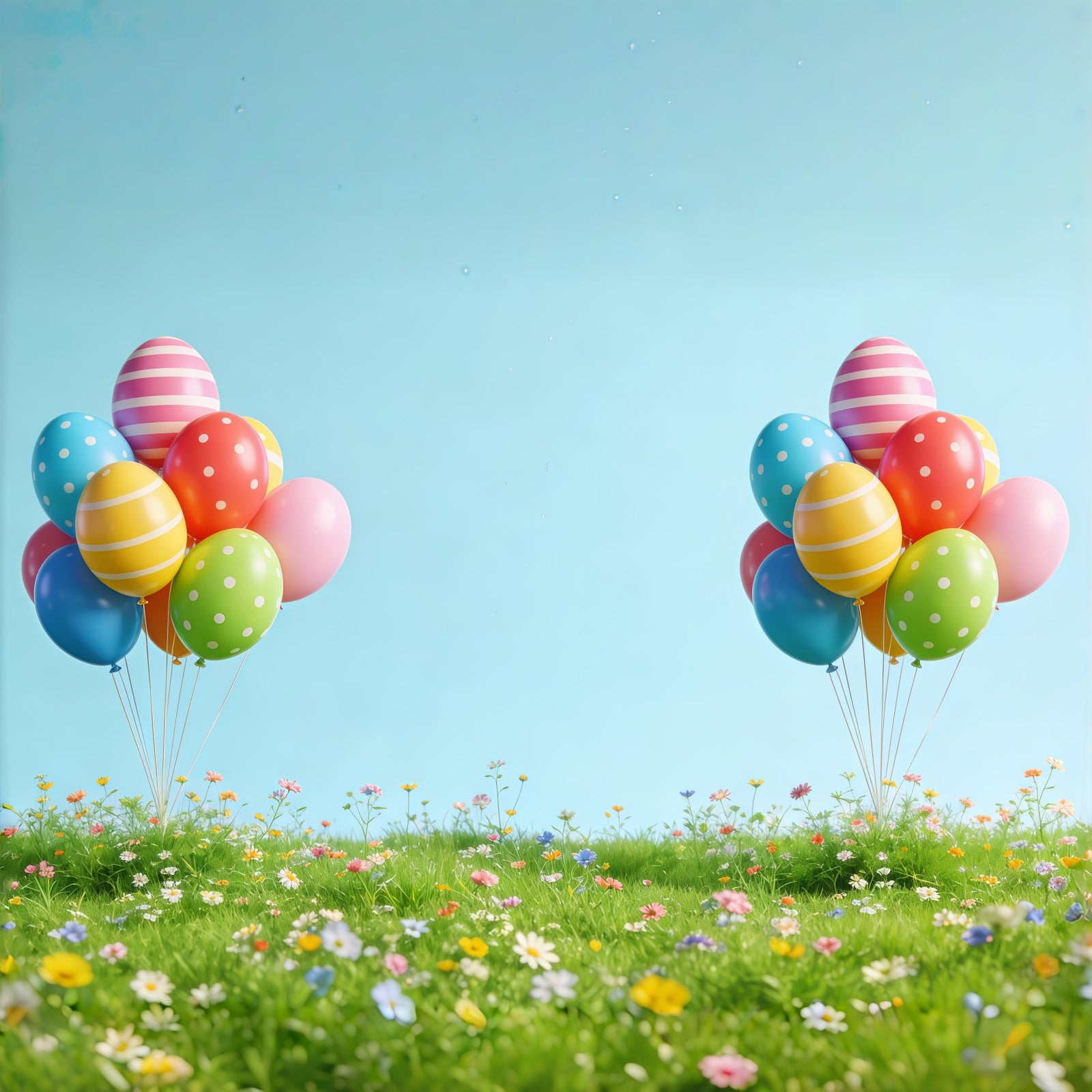 Easter Egg Hunt Backdrop Spring Balloon Meadow Wildflower Easter Photo Backdrops CSH61-52