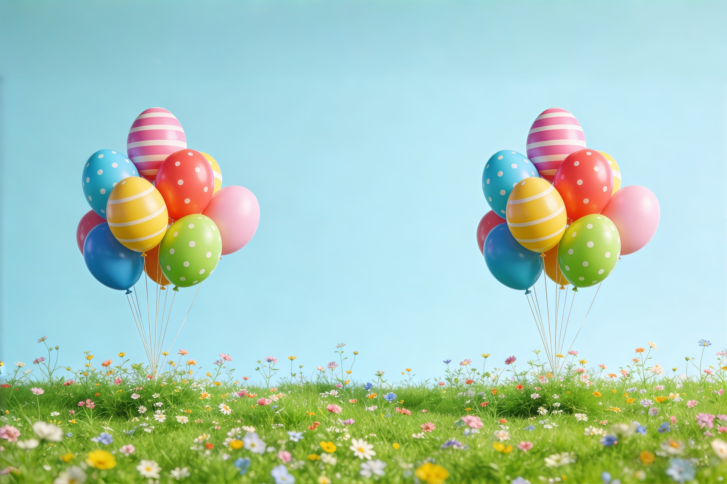 Easter Egg Hunt Backdrop Spring Balloon Meadow Wildflower Easter Photo Backdrops CSH61-52