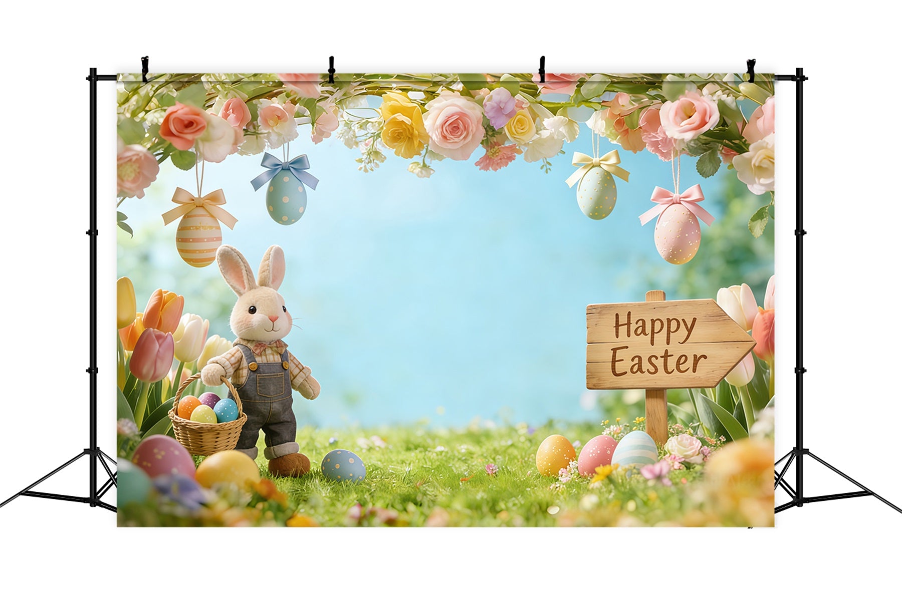 Easter Bunny Backdrop For Photos Flowering Branches Meadow Eggs Easter Photo Backdrop CSH61-53
