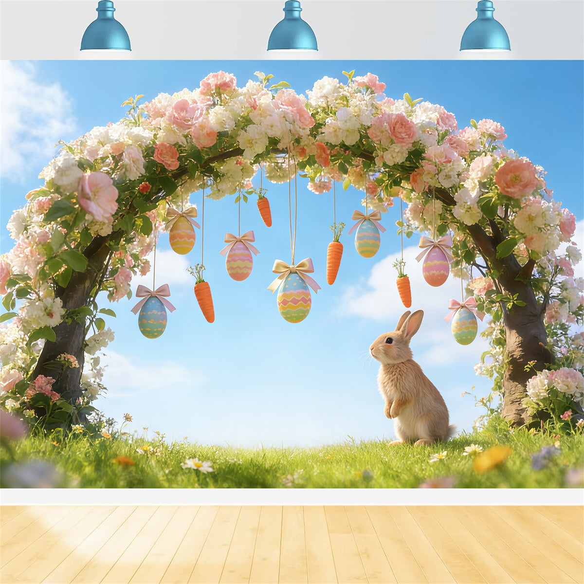 Easter Arch Backdrop Colorful Egg Hunt Letters Easter Backdrop Photography CSH61-55