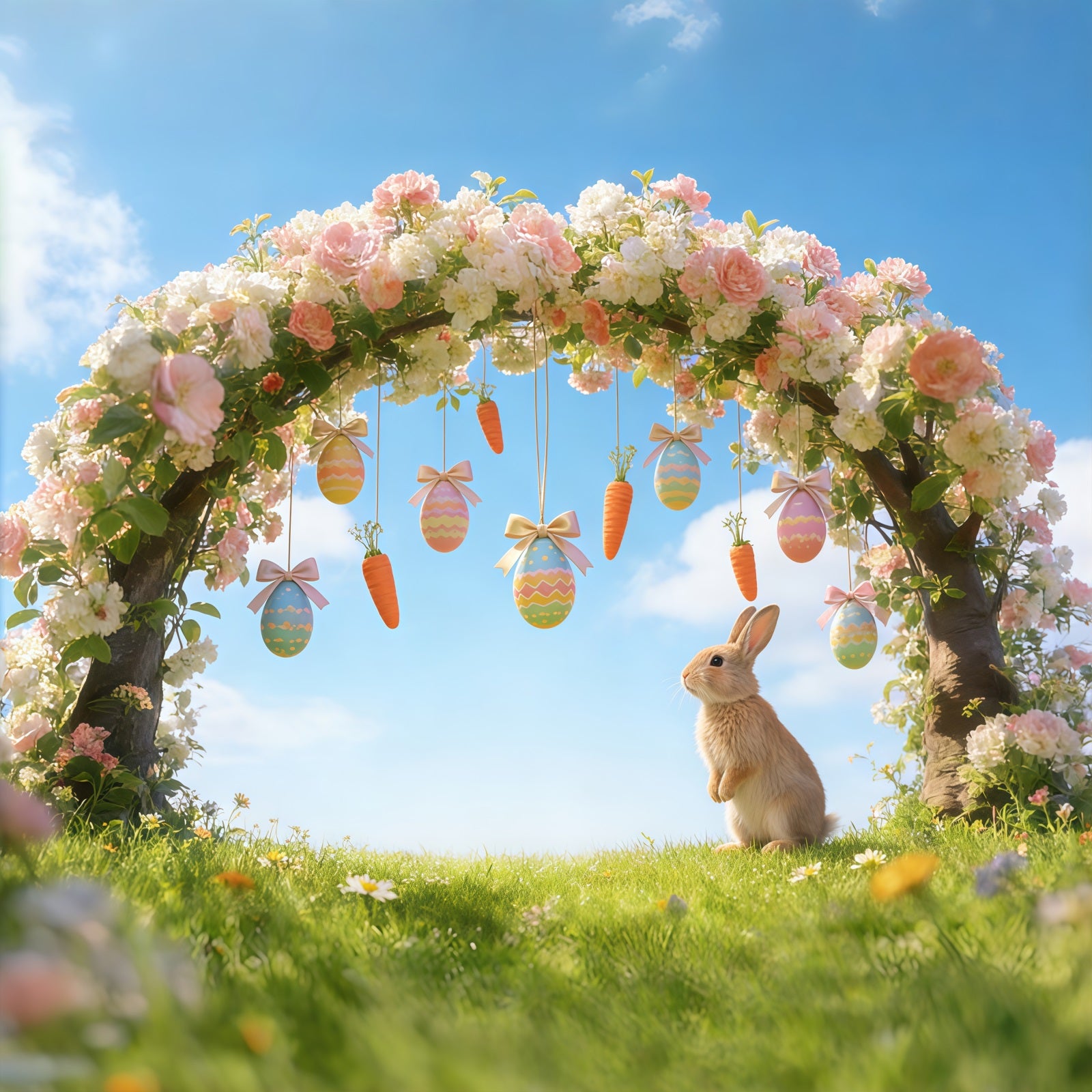 Easter Arch Backdrop Colorful Egg Hunt Letters Easter Backdrop Photography CSH61-55