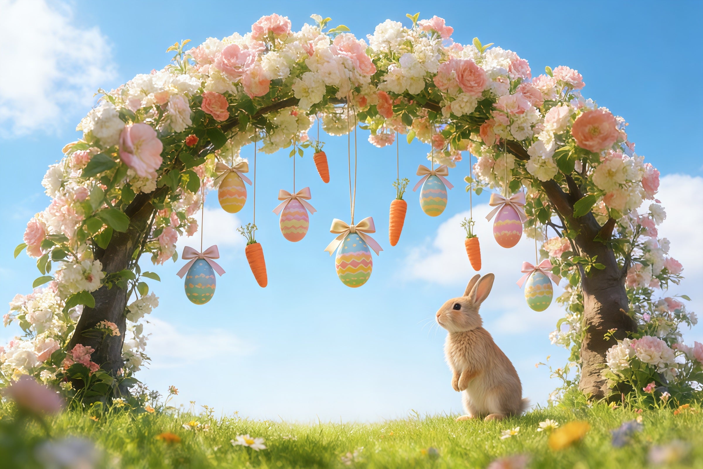 Easter Arch Backdrop Colorful Egg Hunt Letters Easter Backdrop Photography CSH61-55
