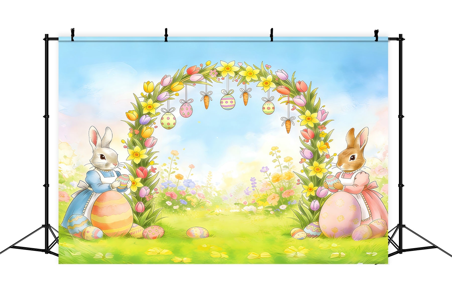 Easter Arch Backdrop Spring Meadow Egg Balloons Easter Photo Backdrops CSH61-56