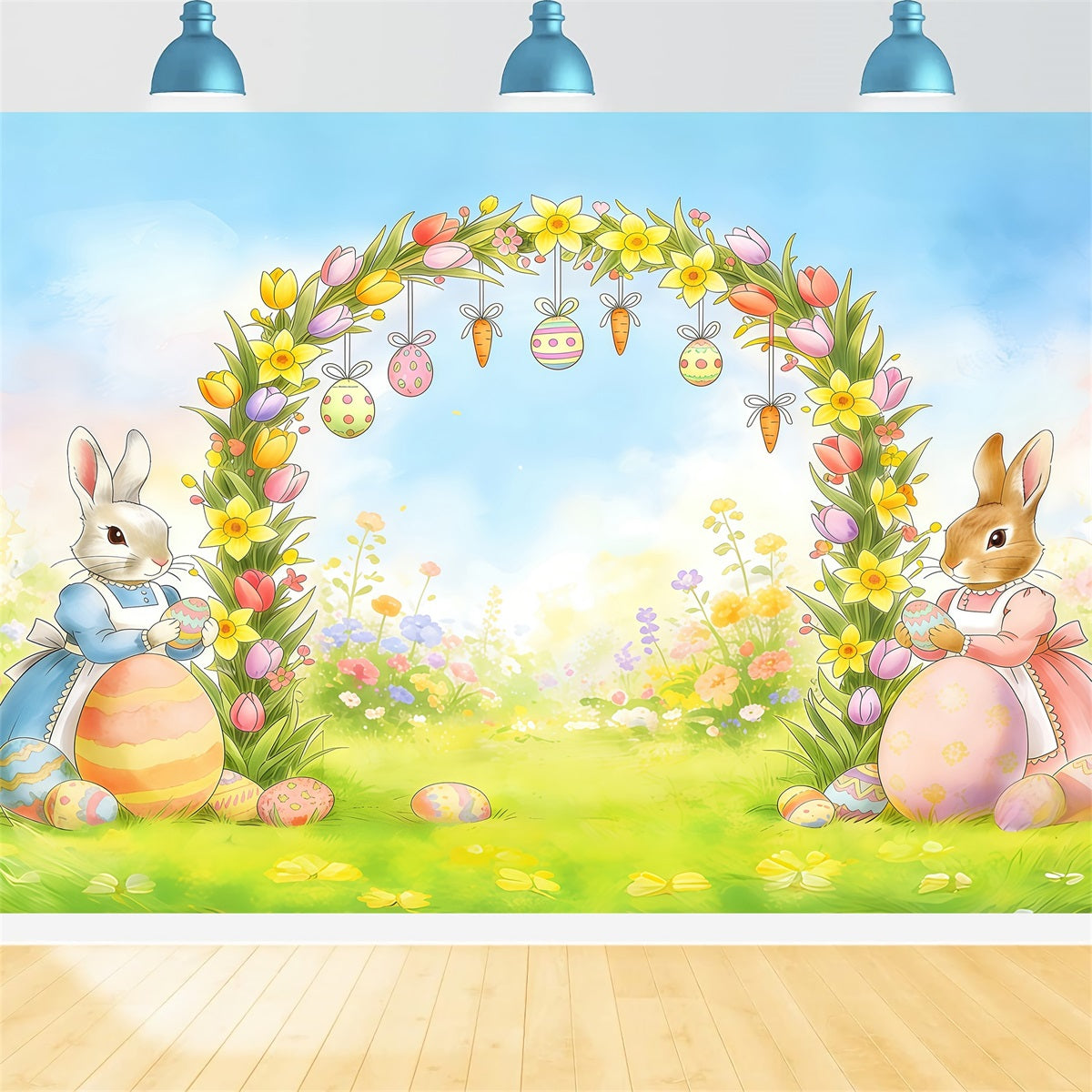 Easter Arch Backdrop Spring Meadow Egg Balloons Easter Photo Backdrops CSH61-56