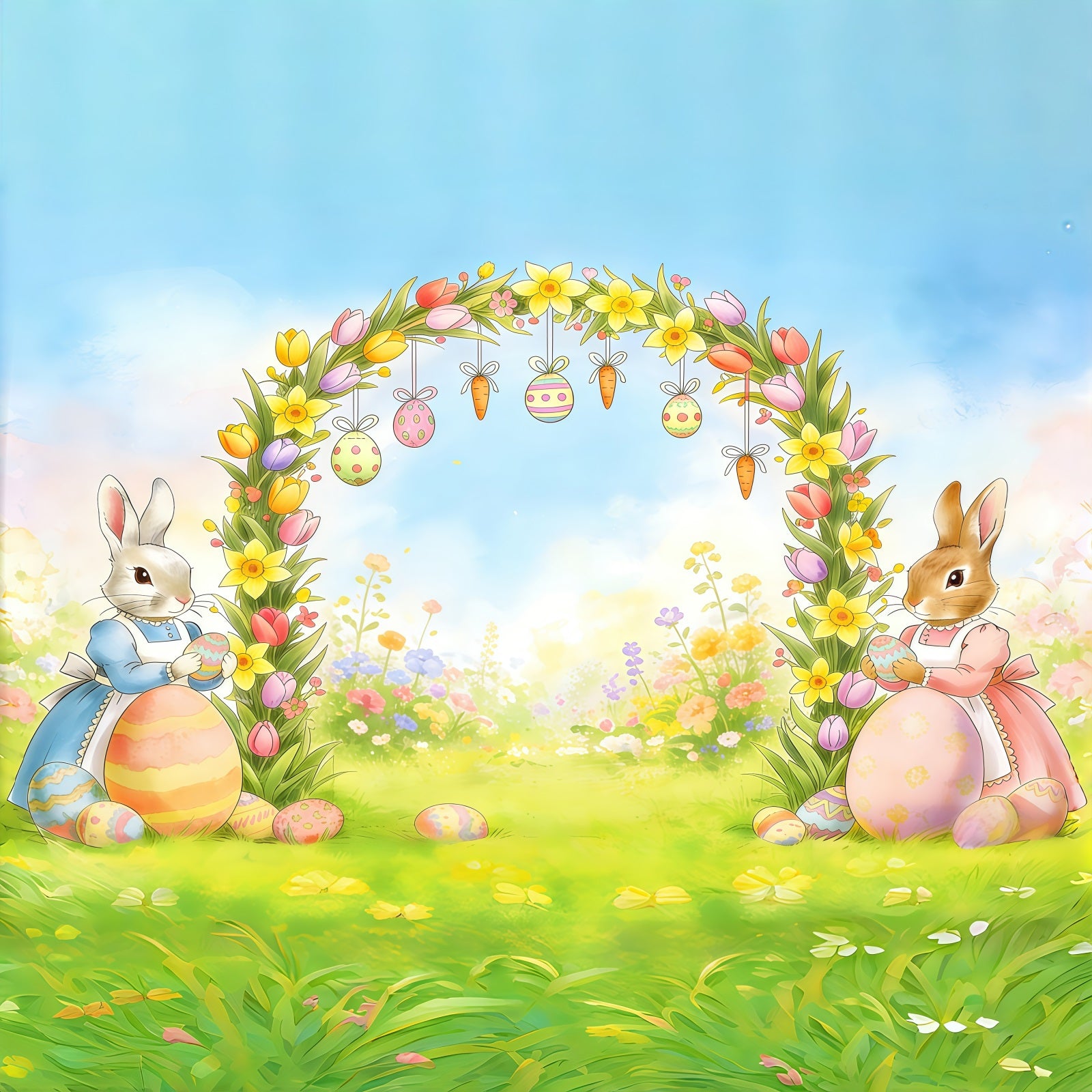 Easter Arch Backdrop Spring Meadow Egg Balloons Easter Photo Backdrops CSH61-56