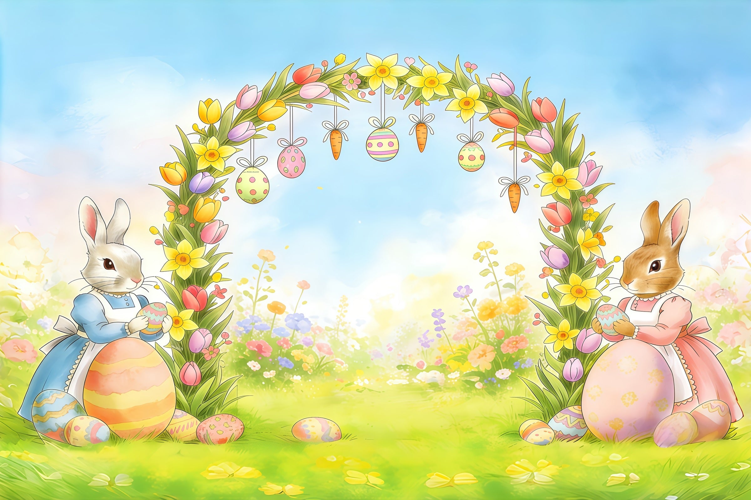 Easter Arch Backdrop Spring Meadow Egg Balloons Easter Photo Backdrops CSH61-56