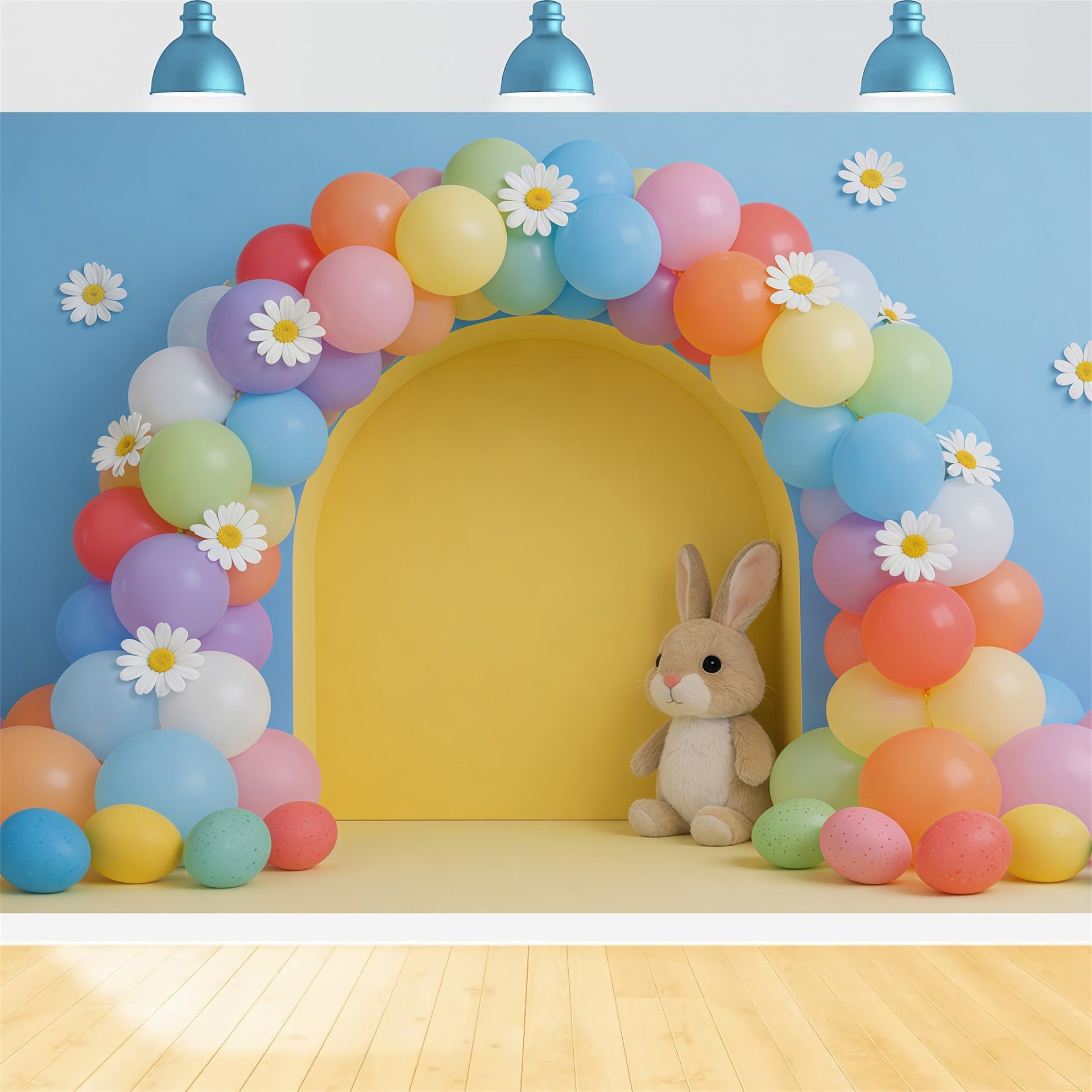 Easter Balloon Backdrop Daisy Arch Garland Bunny Easter Backdrops For Photography CSH61-57