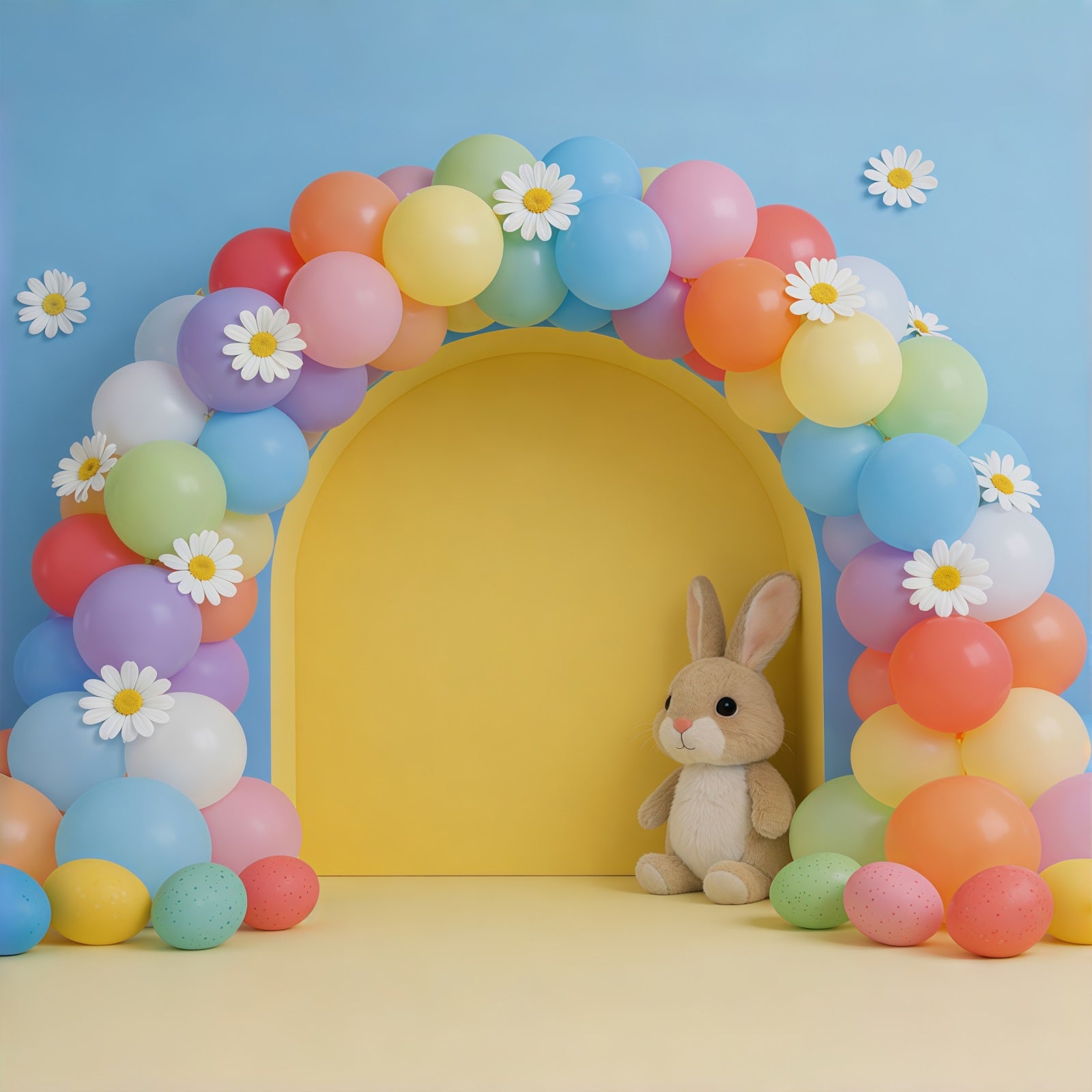 Easter Balloon Backdrop Daisy Arch Garland Bunny Easter Backdrops For Photography CSH61-57