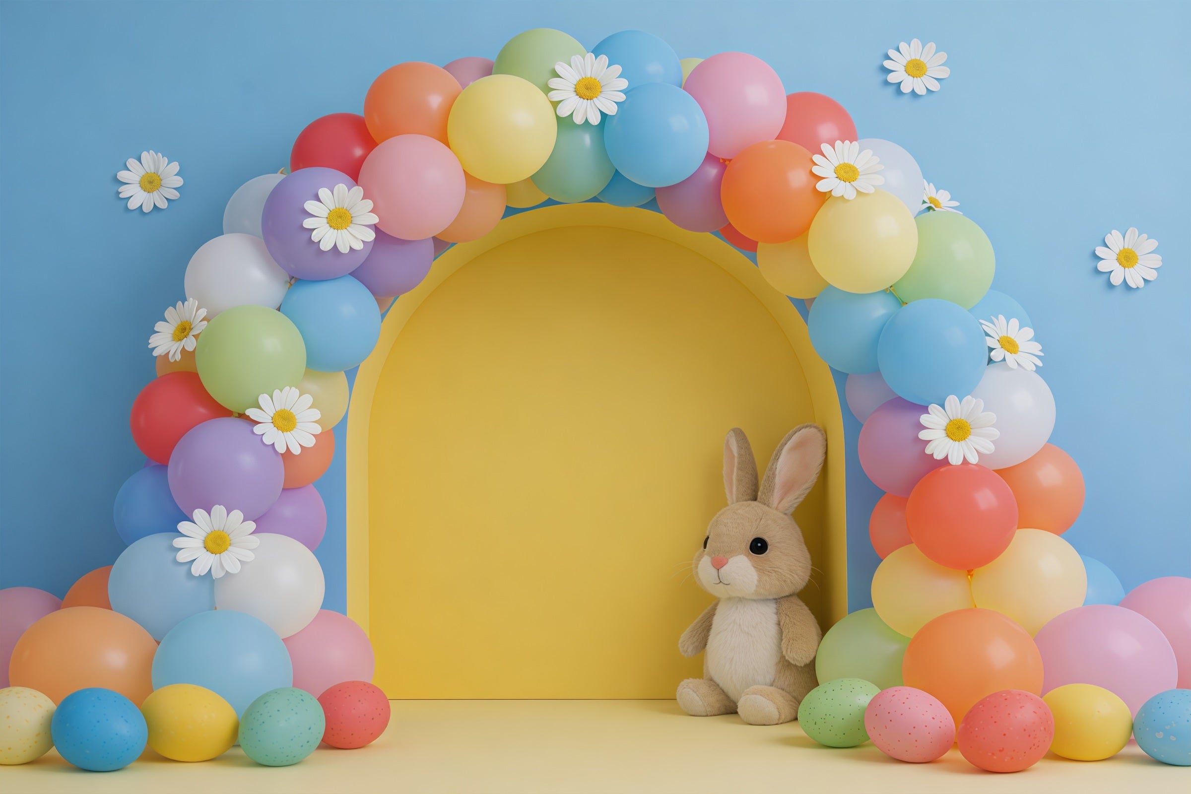 Easter Balloon Backdrop Daisy Arch Garland Bunny Easter Backdrops For Photography CSH61-57