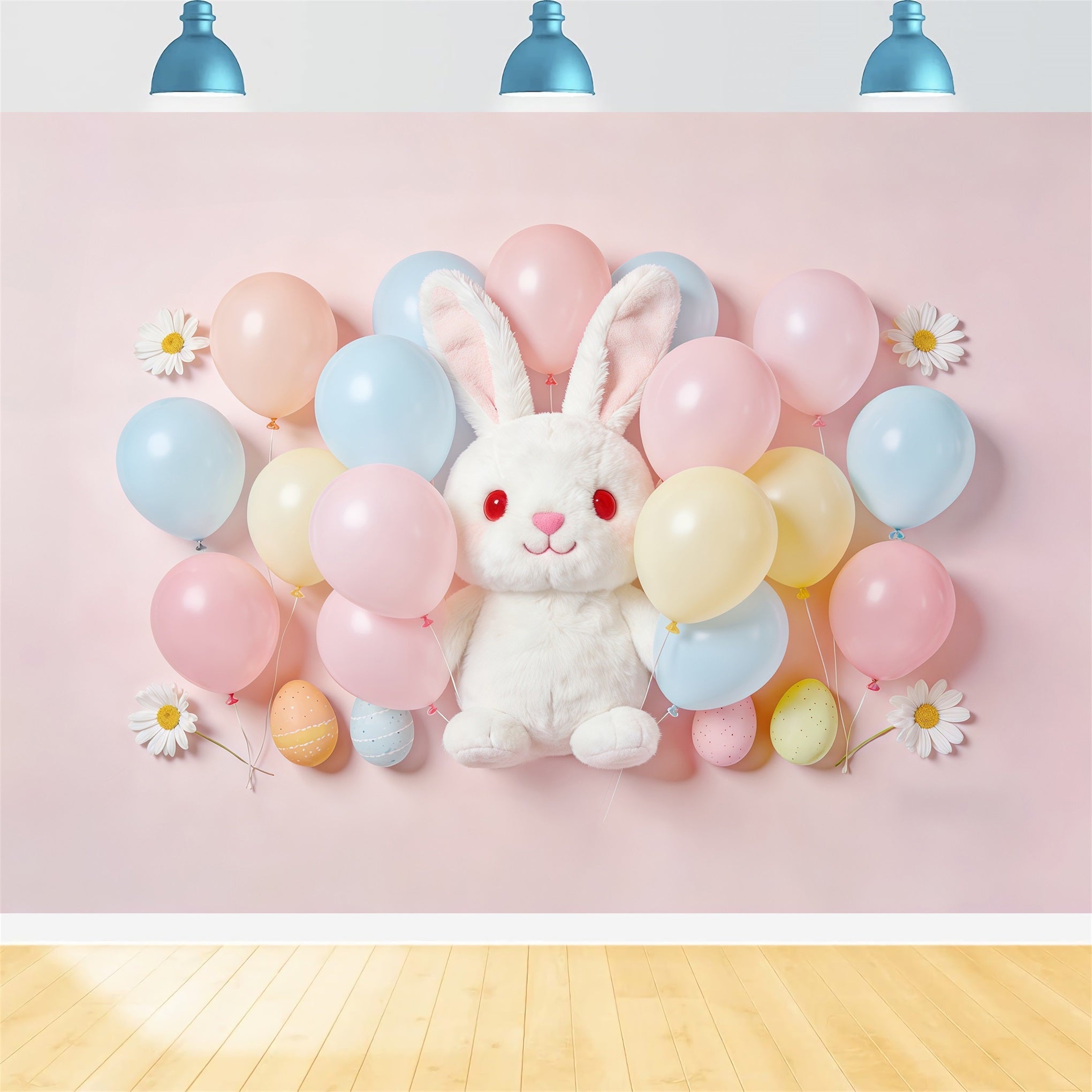 Easter Balloon Backdrop Pastel Eggs Pile Bunny Easter Photo Backdrops CSH61-58
