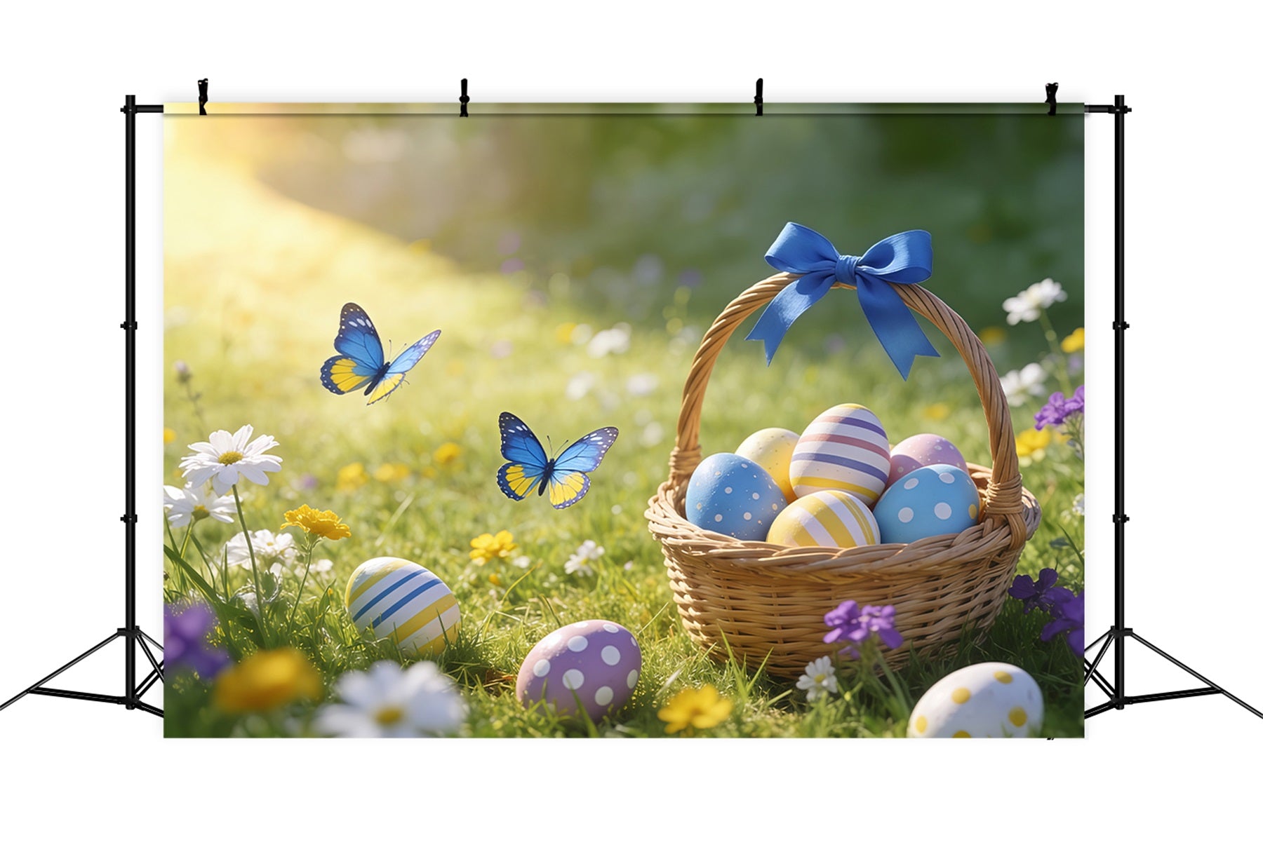Easter Basket Backdrop Butterfly Egg Meadow Sunlight Easter Backdrops For Photography CSH61-59