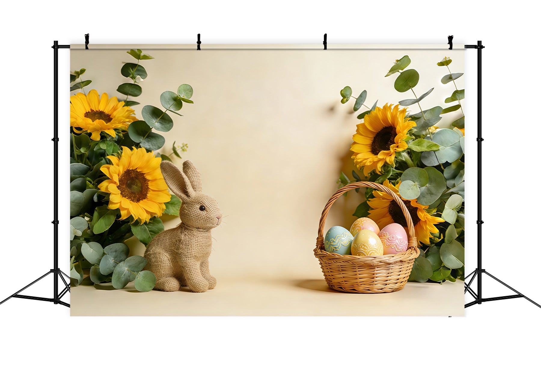 Easter Basket Backdrop Sunflower Bunny Pastel Egg Easter Photo Backdrops CSH61-60