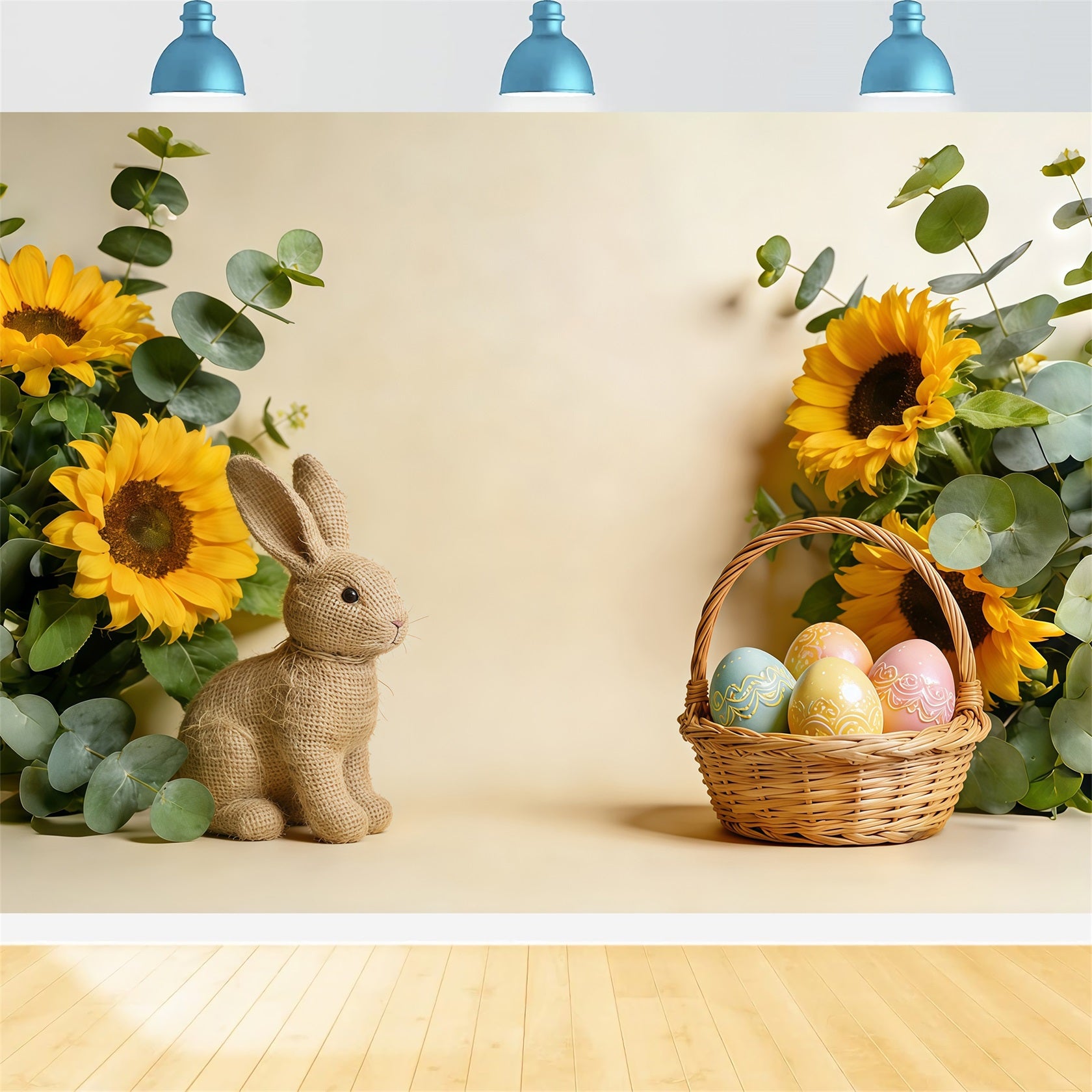 Easter Basket Backdrop Sunflower Bunny Pastel Egg Easter Photo Backdrops CSH61-60