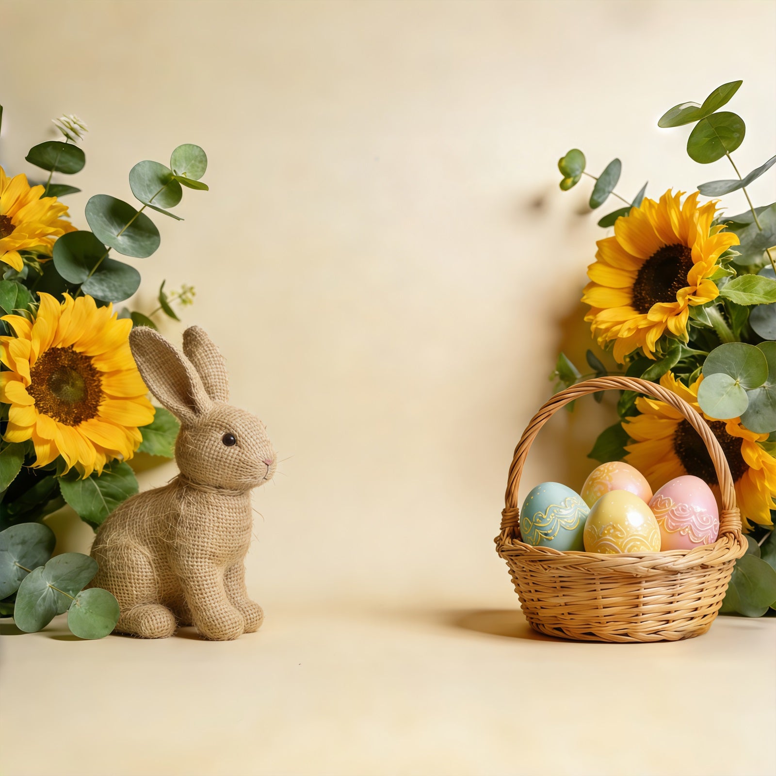 Easter Basket Backdrop Sunflower Bunny Pastel Egg Easter Photo Backdrops CSH61-60