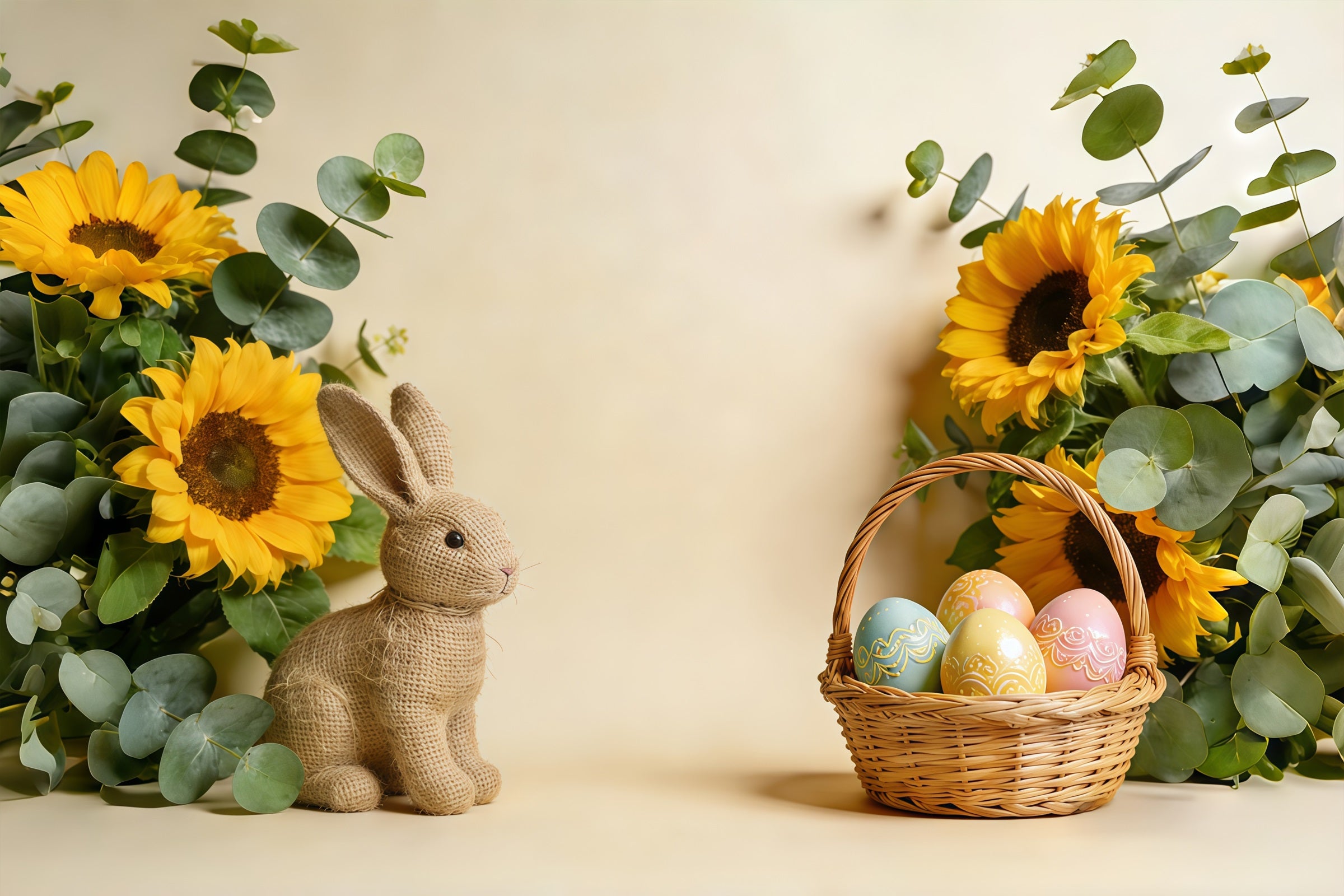 Easter Basket Backdrop Sunflower Bunny Pastel Egg Easter Photo Backdrops CSH61-60