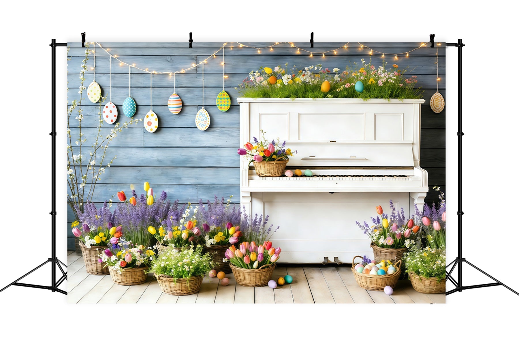 Easter Tulip Backdrop Spring Garden Piano Flower Easter Photography Backdrops For Sale CSH61-63