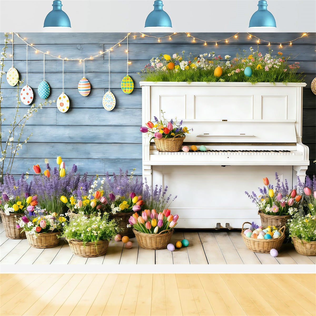 Easter Tulip Backdrop Spring Garden Piano Flower Easter Photography Backdrops For Sale CSH61-63