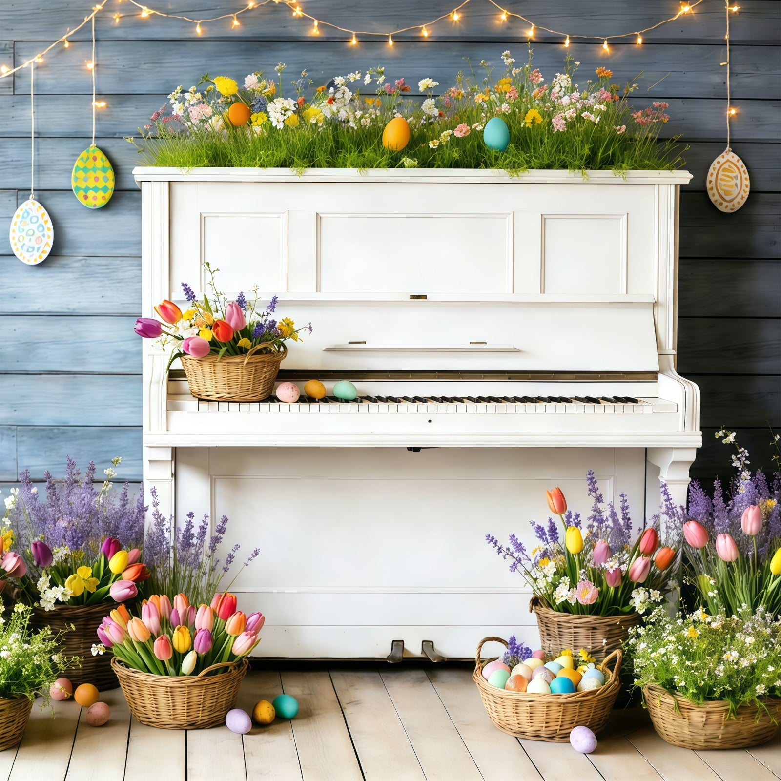 Easter Tulip Backdrop Spring Garden Piano Flower Easter Photography Backdrops For Sale CSH61-63