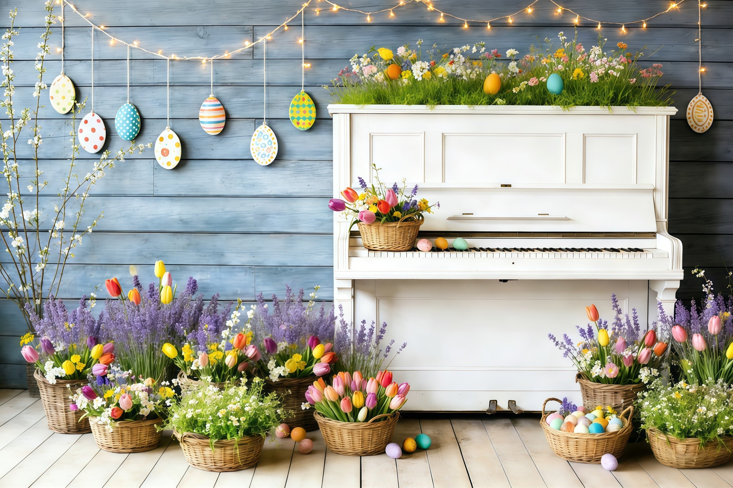 Easter Tulip Backdrop Spring Garden Piano Flower Easter Photography Backdrops For Sale CSH61-63