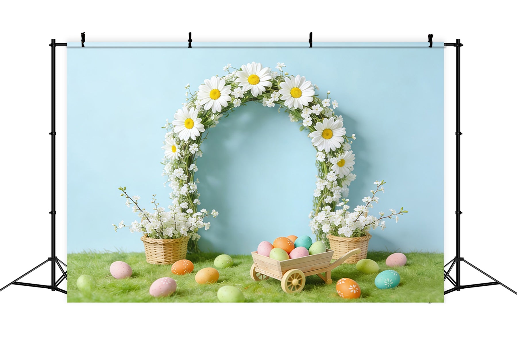 Easter Daisy Backdrop spring Rustic Wreath Egg Cart Photo Backdrop Easter CSH61-65
