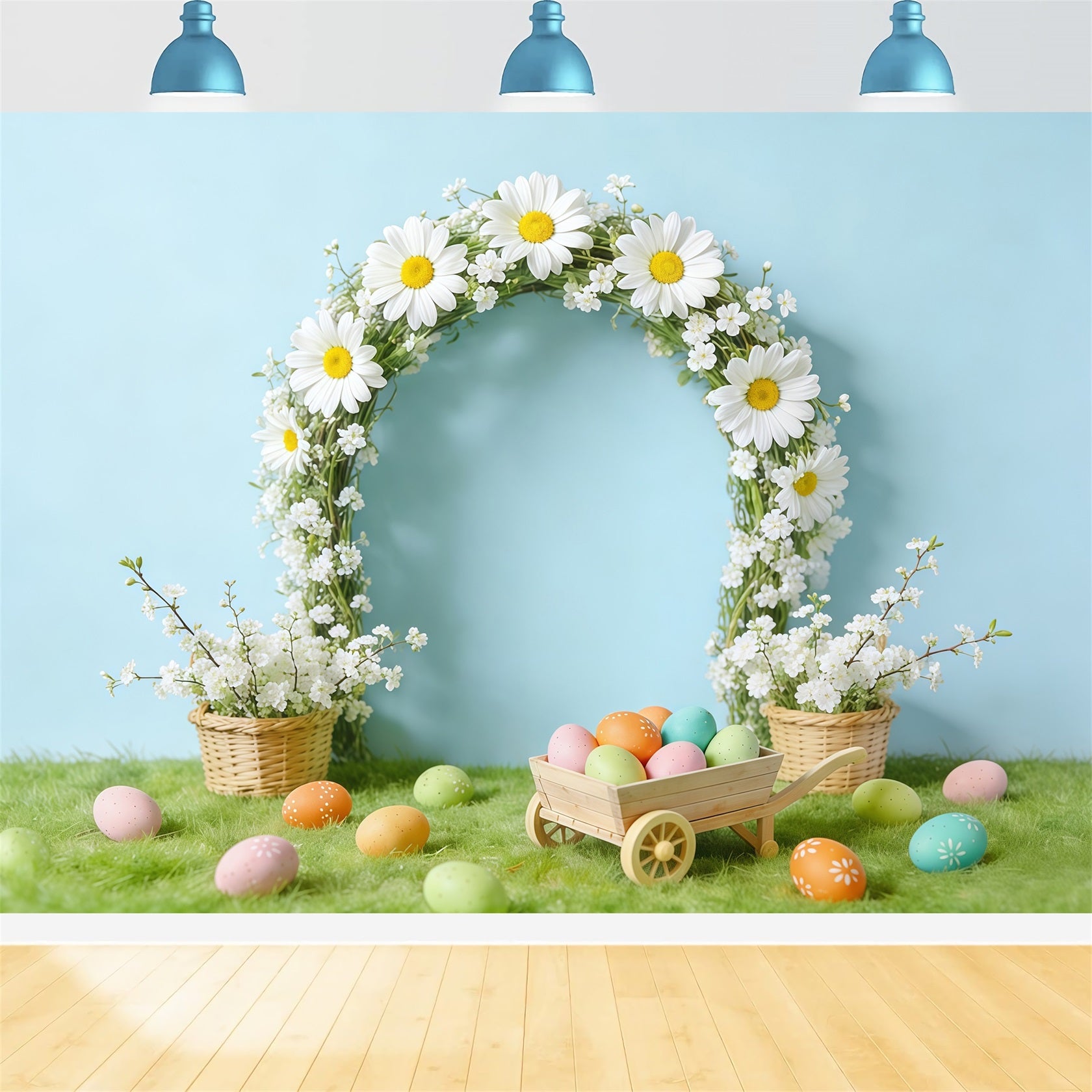 Easter Daisy Backdrop spring Rustic Wreath Egg Cart Photo Backdrop Easter CSH61-65