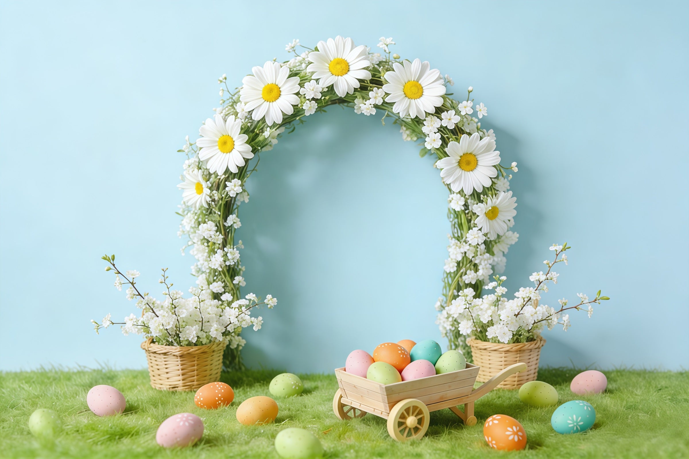 Easter Daisy Backdrop spring Rustic Wreath Egg Cart Photo Backdrop Easter CSH61-65