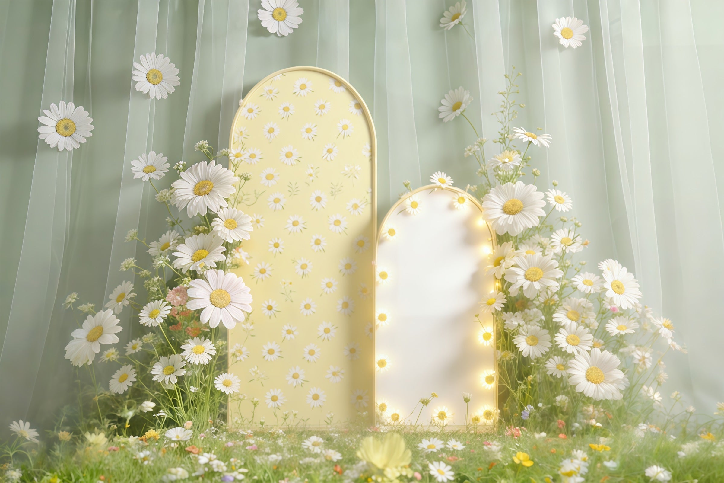 Easter Daisy Backdrop Flower Garden Arch Soft Light Photo Backdrop Eas