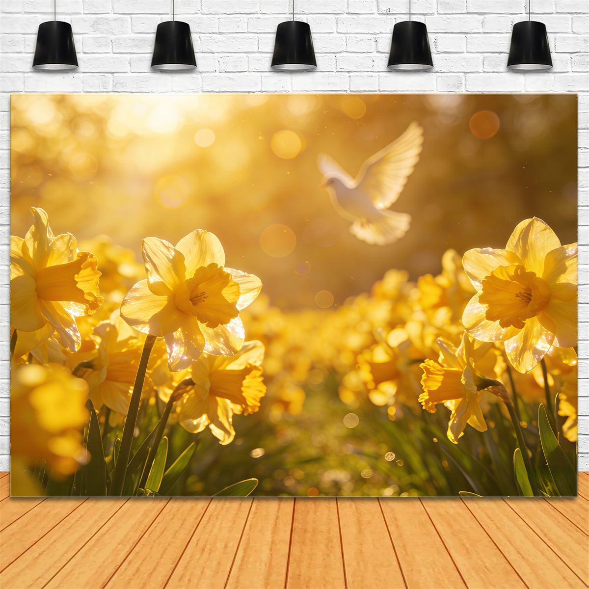 Easter Daffodil Backdrop Golden Spring Field Dove Glow Easter Backdrop For Photography CSH61-68
