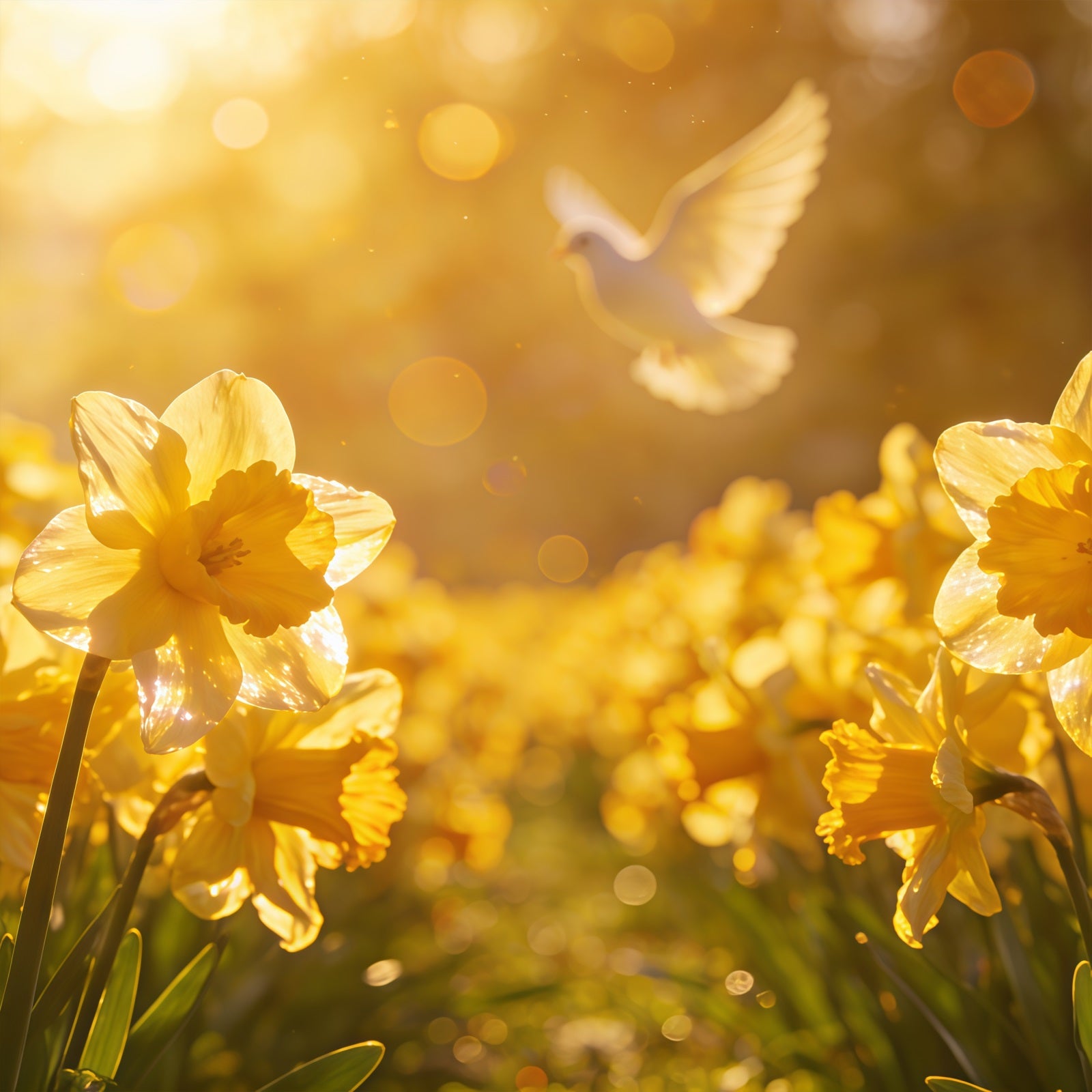 Easter Daffodil Backdrop Golden Spring Field Dove Glow Easter Backdrop For Photography CSH61-68
