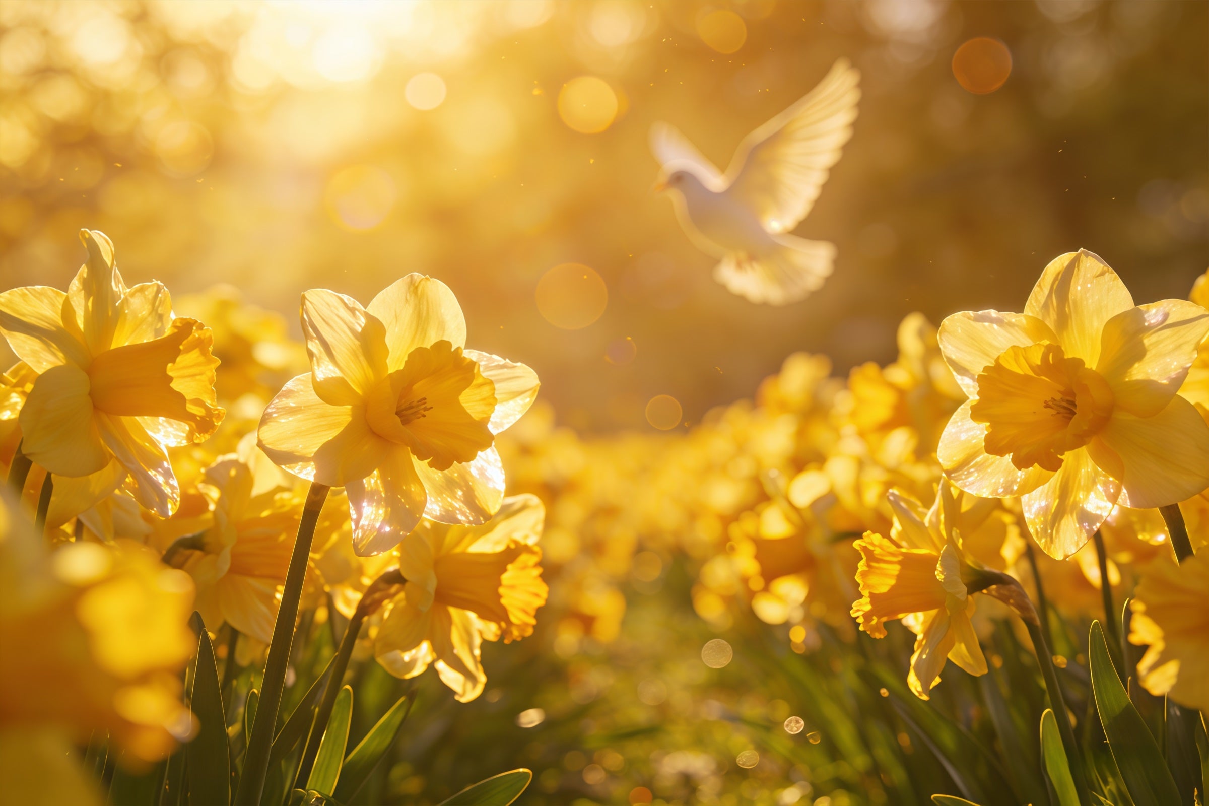 Easter Daffodil Backdrop Golden Spring Field Dove Glow Easter Backdrop For Photography CSH61-68