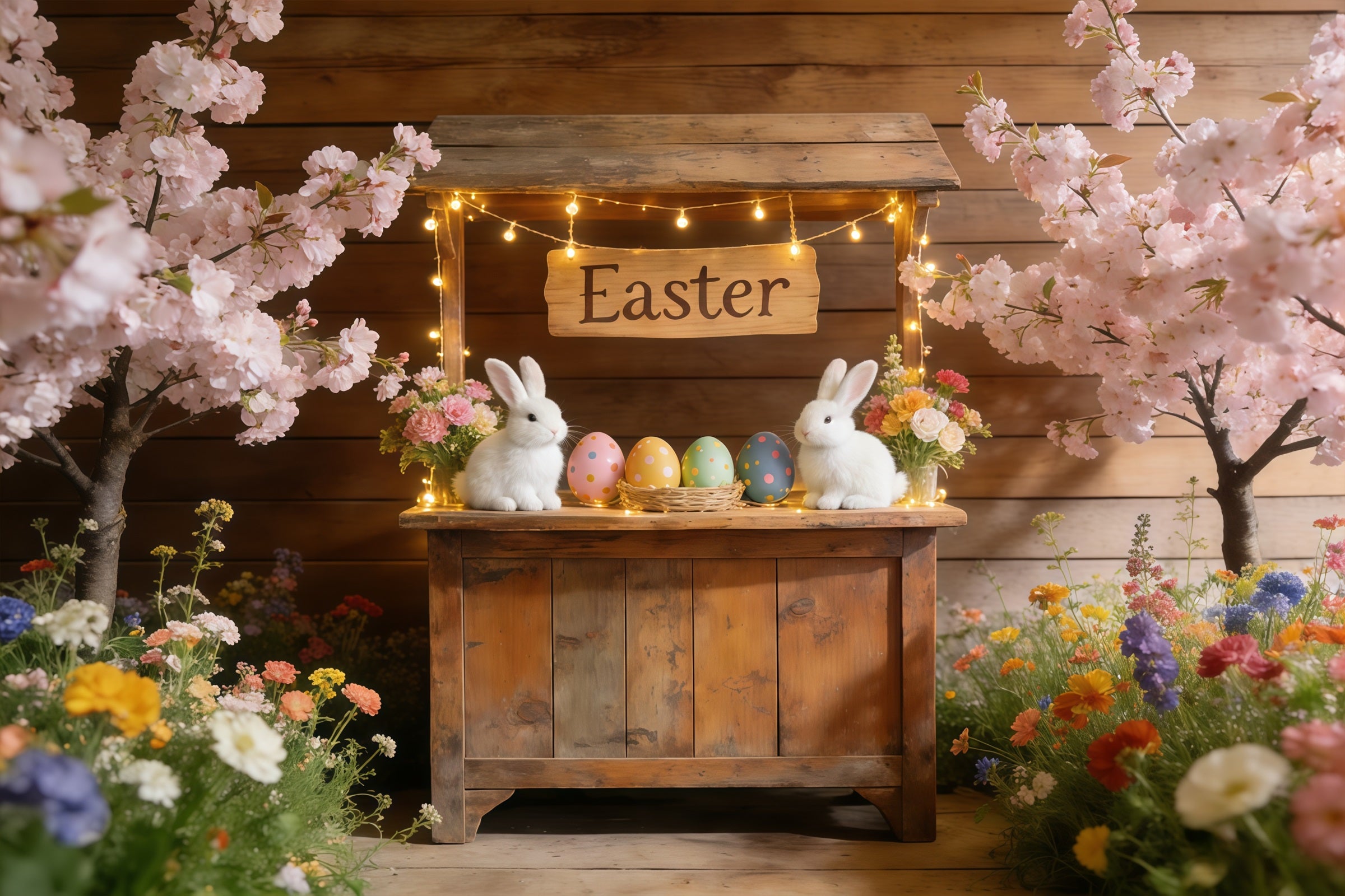Easter Cherry Blossom Backdrop Blossom Bunny Market Stall Backdrops For Easter Pictures CSH61-69