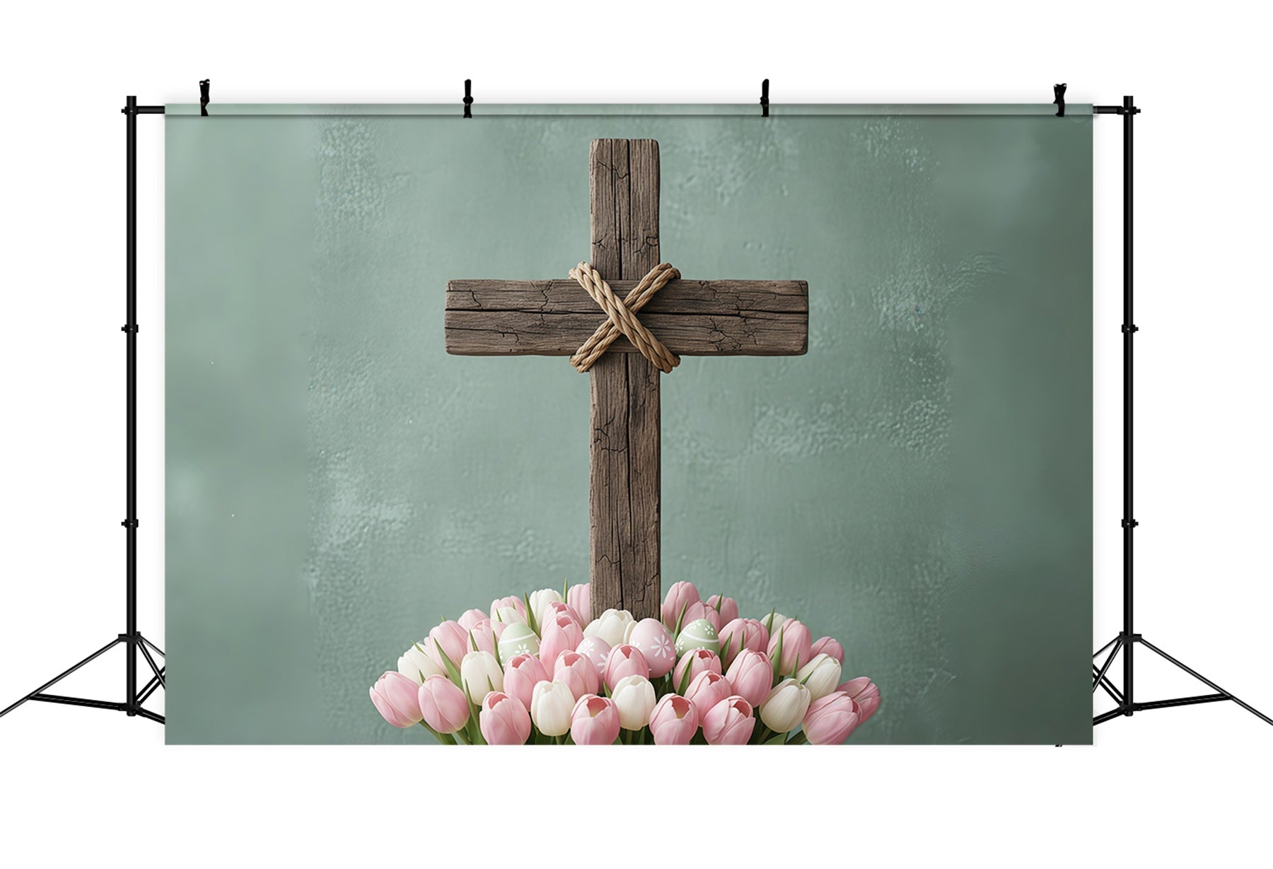 Easter Church Photo Backdrop Rustic Wooden Cross Tulip Bloom Easter Backdrop Ideas CSH61-7