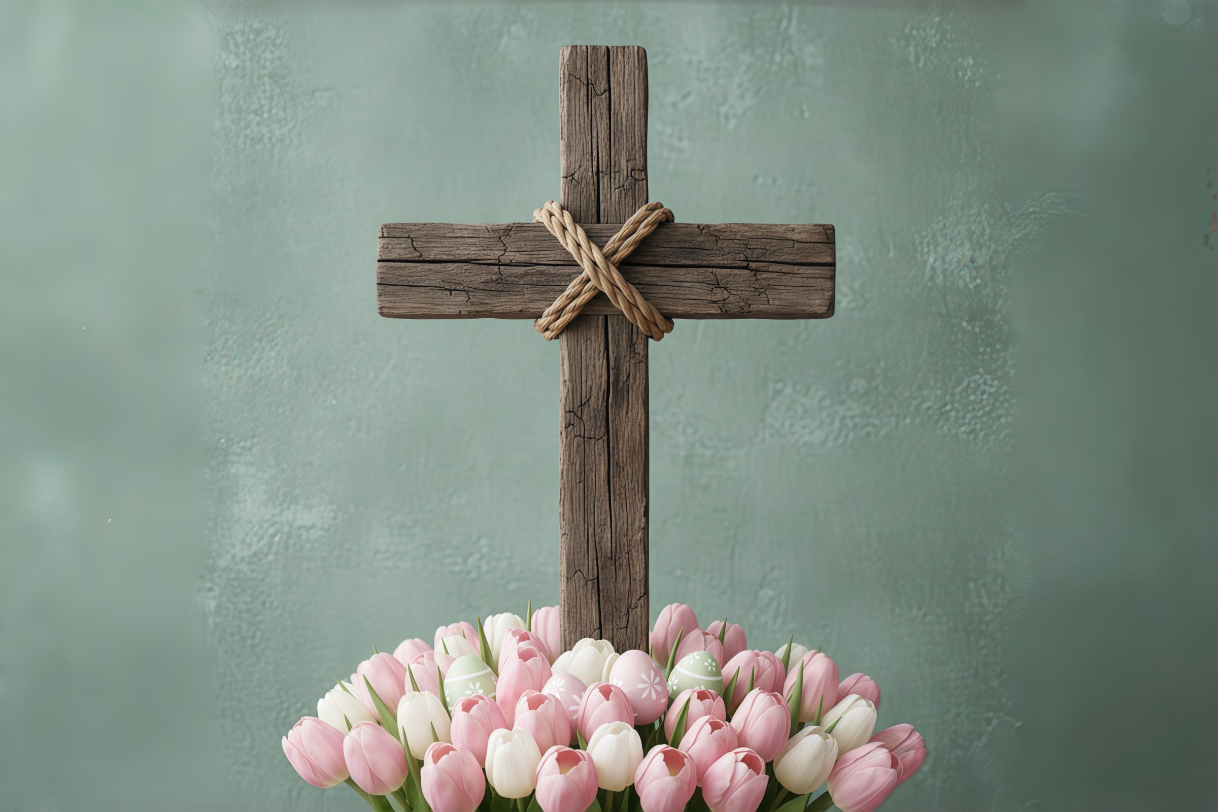 Easter Church Photo Backdrop Rustic Wooden Cross Tulip Bloom Easter Backdrop Ideas CSH61-7
