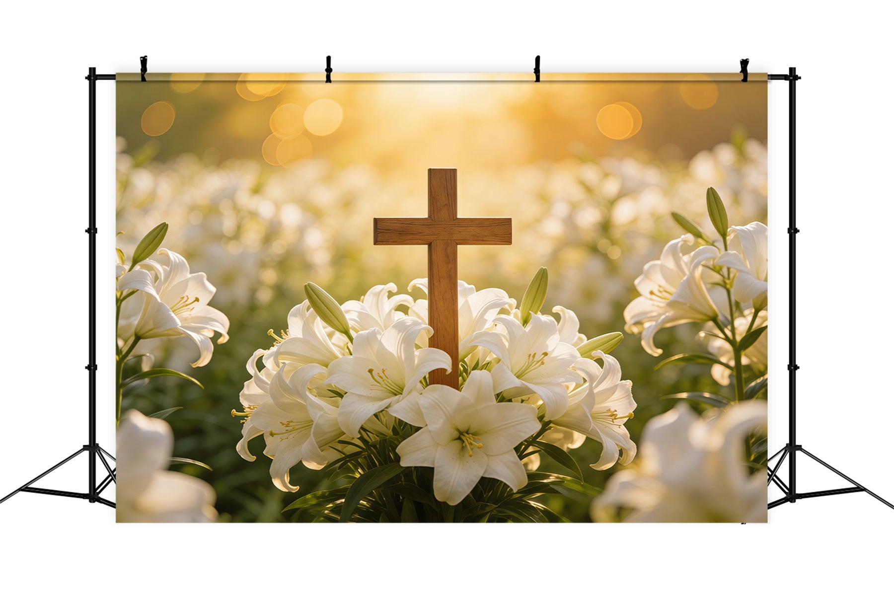 Easter Lily Backdrop Cross Soft Bokeh Spring Outdoor Easter Backdrop CSH61-73
